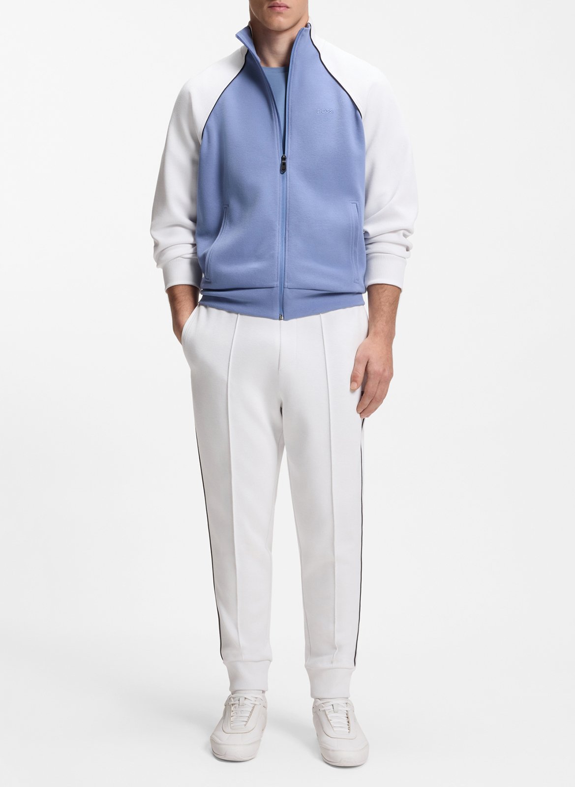 Tee-shirt col rond en coton mélangé BOSS Bleu