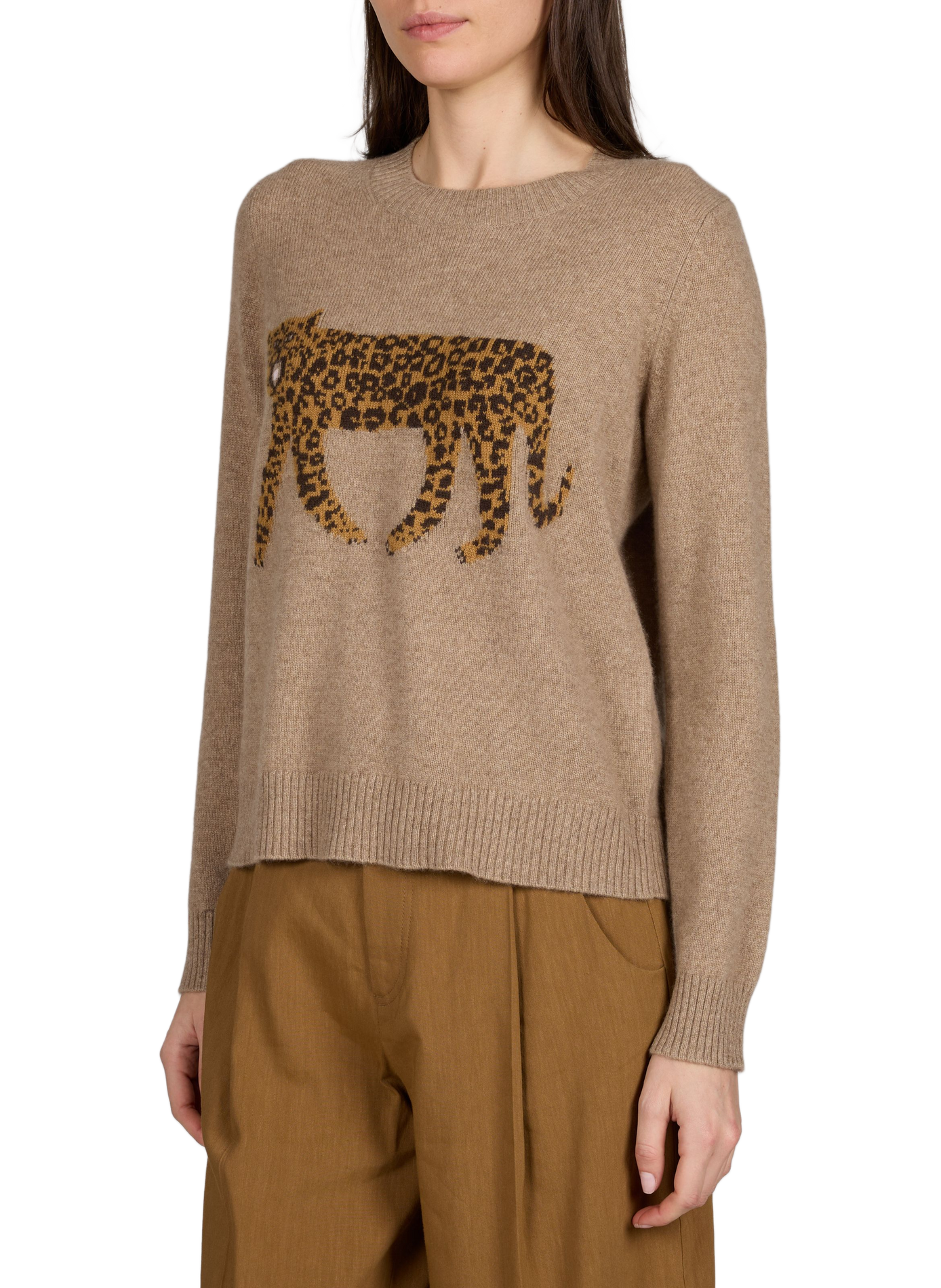 Round neck leopard print cashmere sweater MAX MARA WEEK END Grey