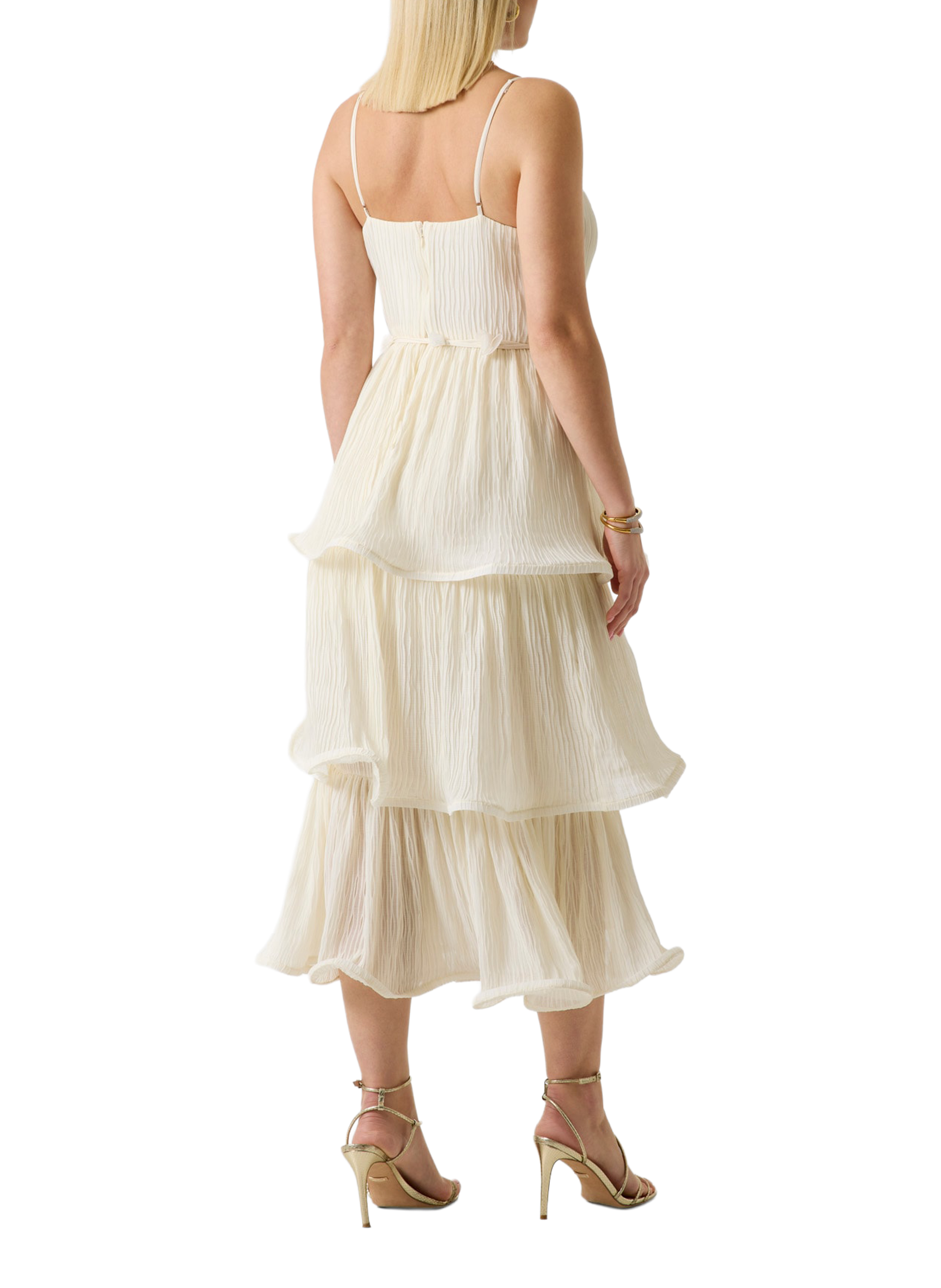 Jurk met fijne bandjes en ruches GUESS Beige