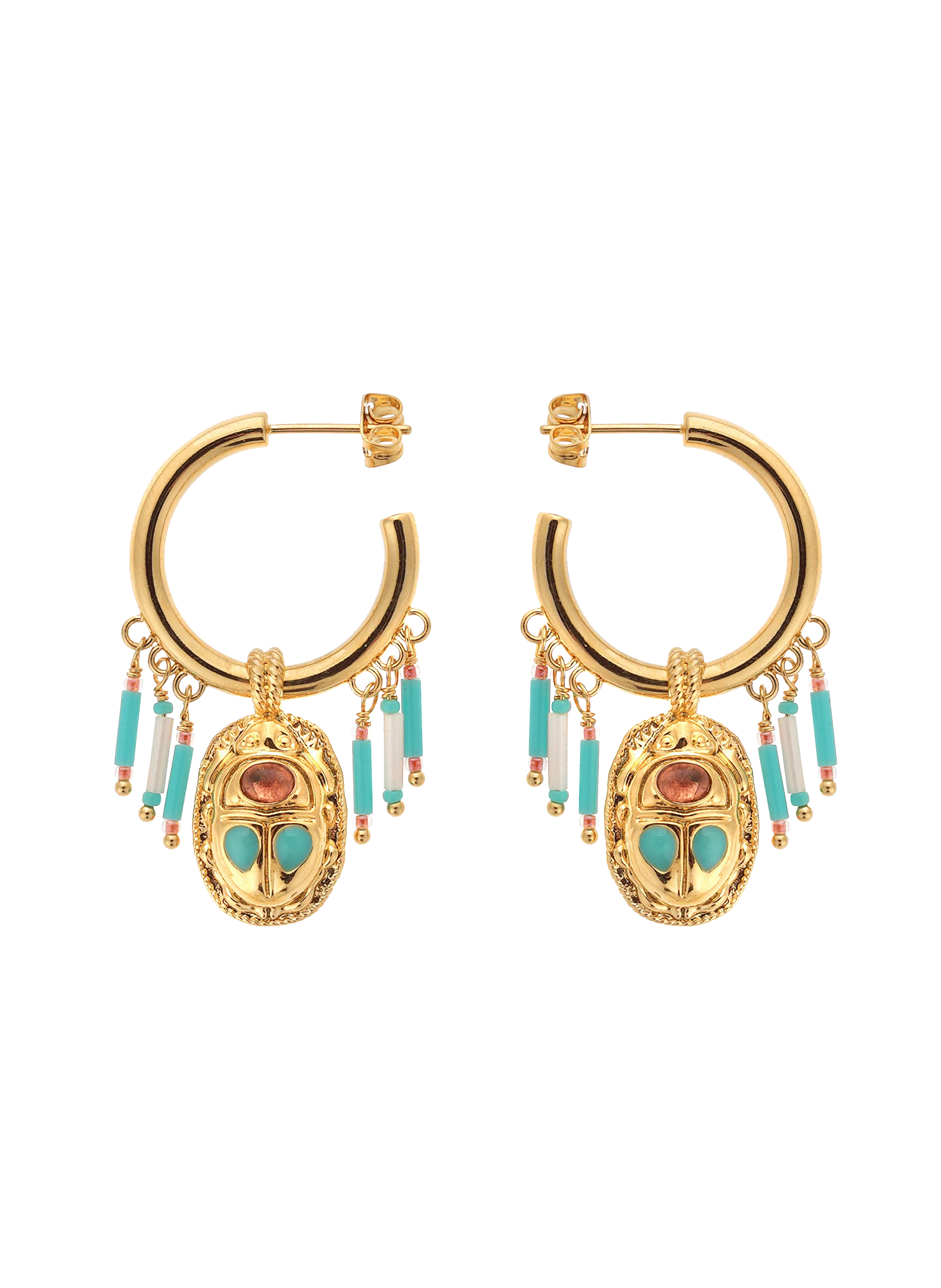 Boucles d'oreilles créoles avec pendentif scarabé et perles valdo HIPANEMA Bleu