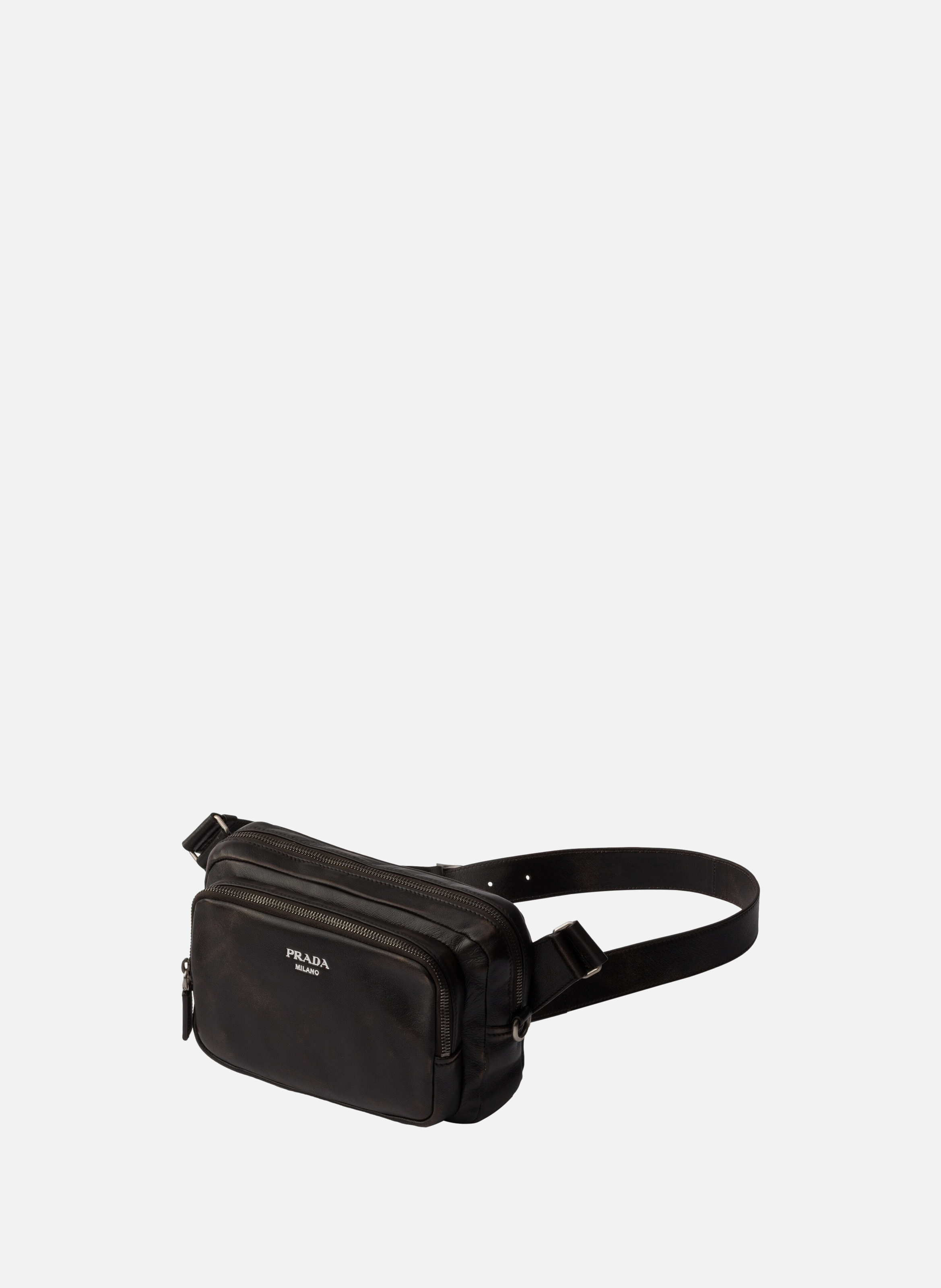 Sac porté épaule en cuir nappa vieilli Marron