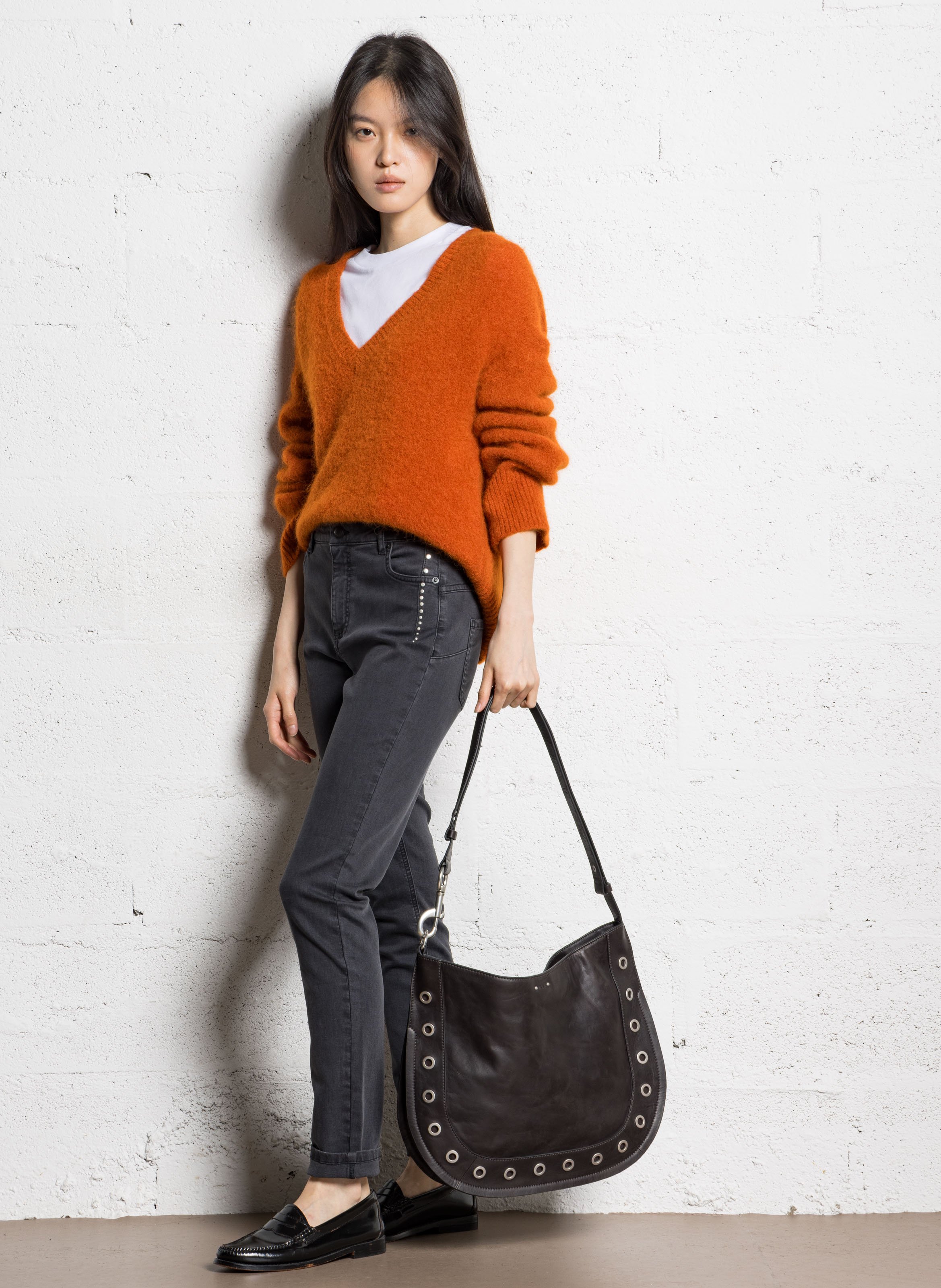 Sac besace en cuir IKKS Marron