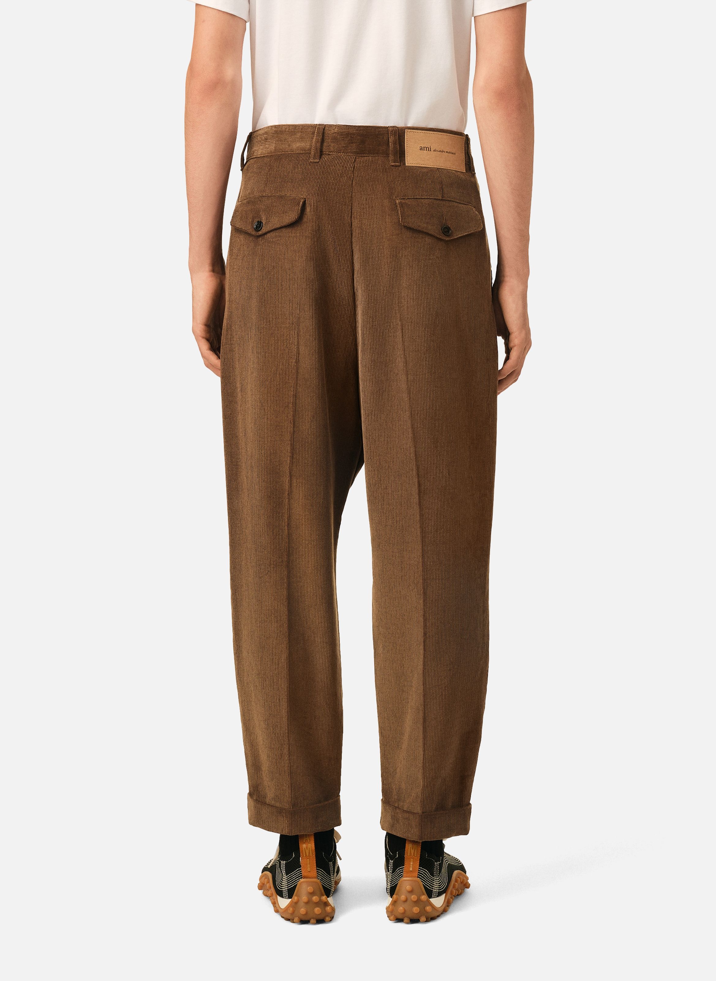 Pantalon coupe carotte en velours de coton AMI PARIS Marron