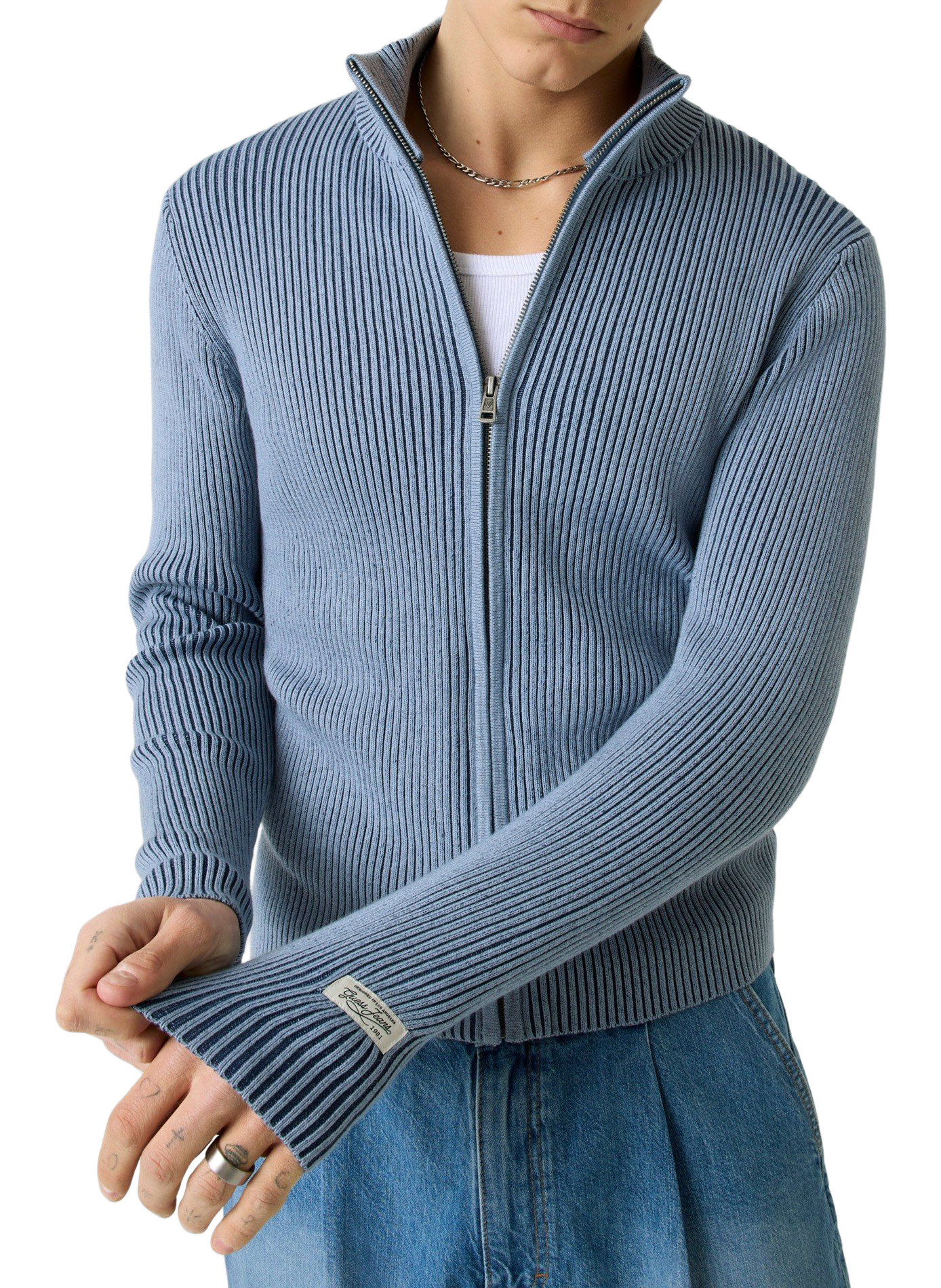 Gilet zippé en coton mélangé GUESS Bleu
