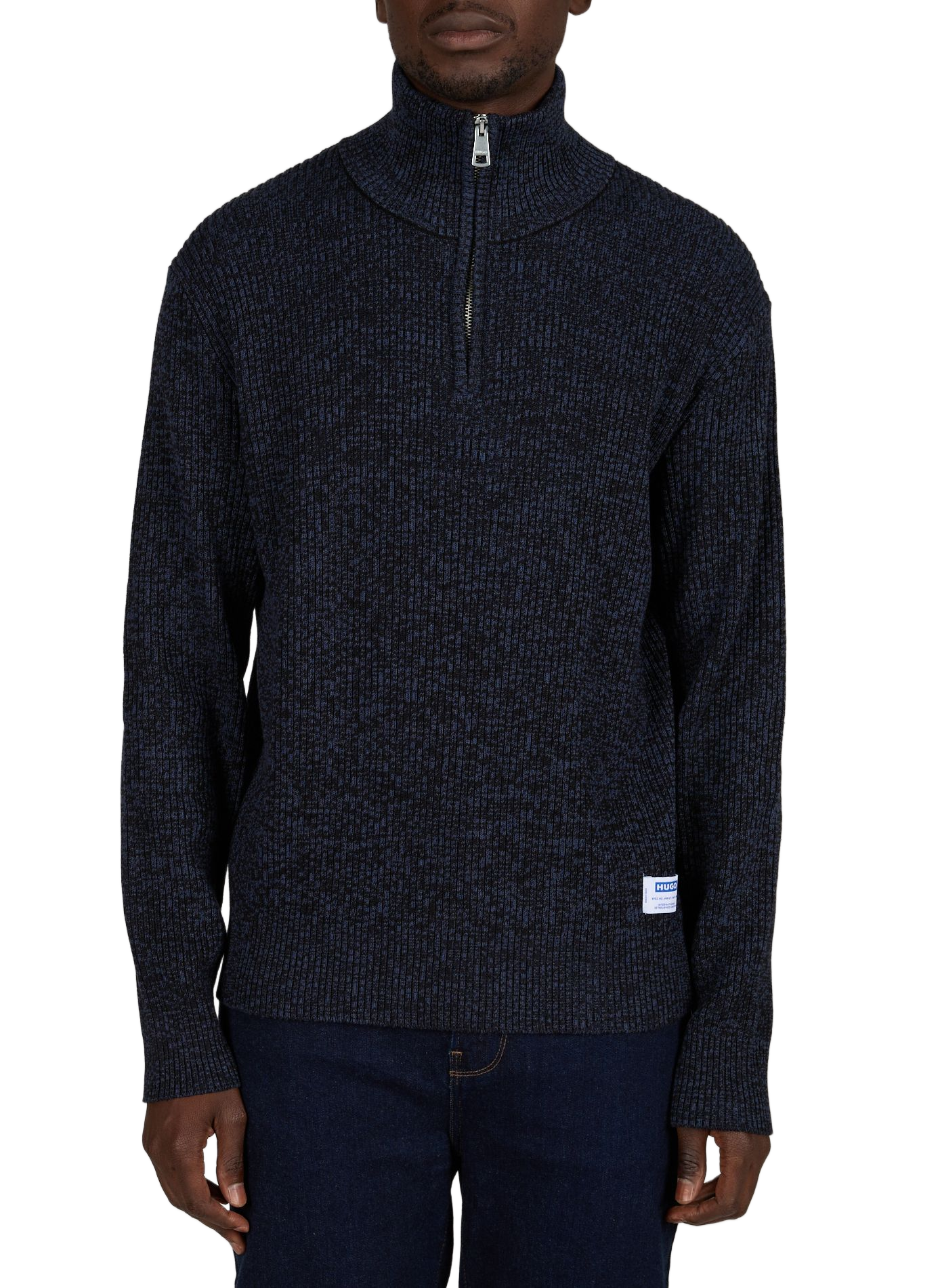 Straight cut high-neck zip-up sweater HUGO BLUE Black