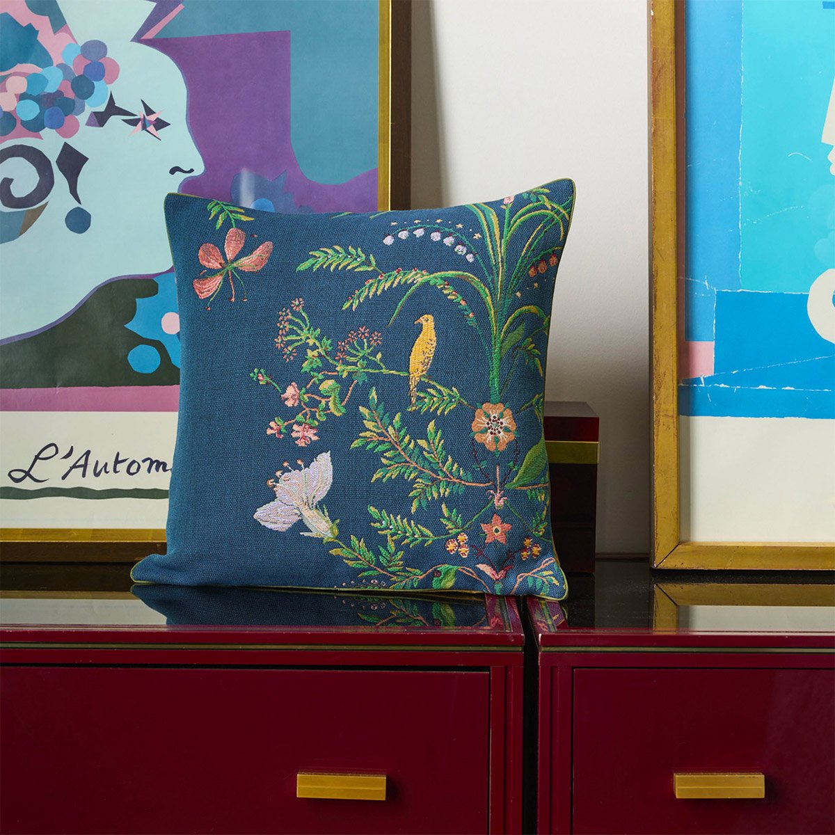 Housse de coussin en coton, floralie YVES DELORME Bleu
