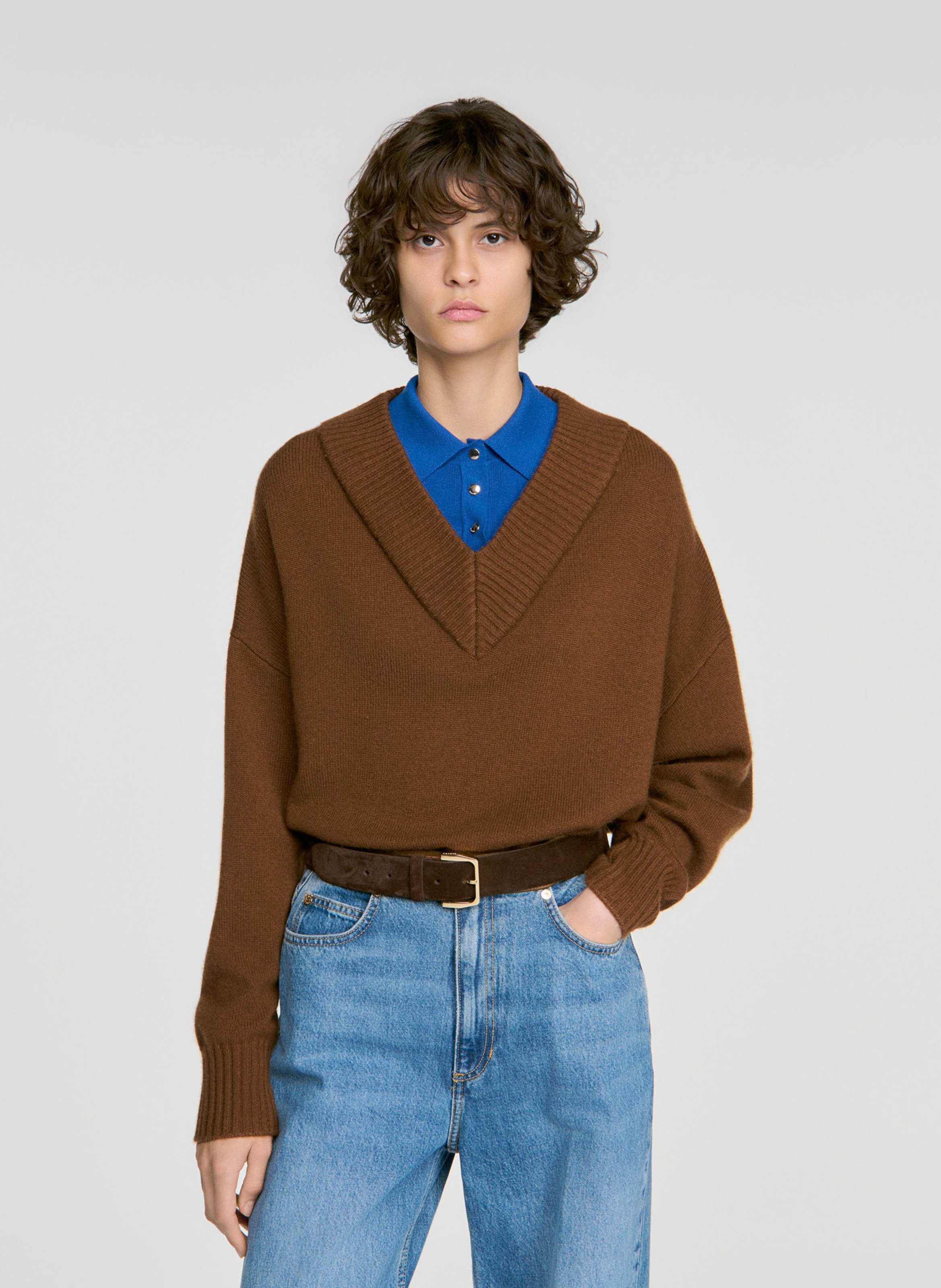 Pull oversize en laine et cachemire SANDRO Marron