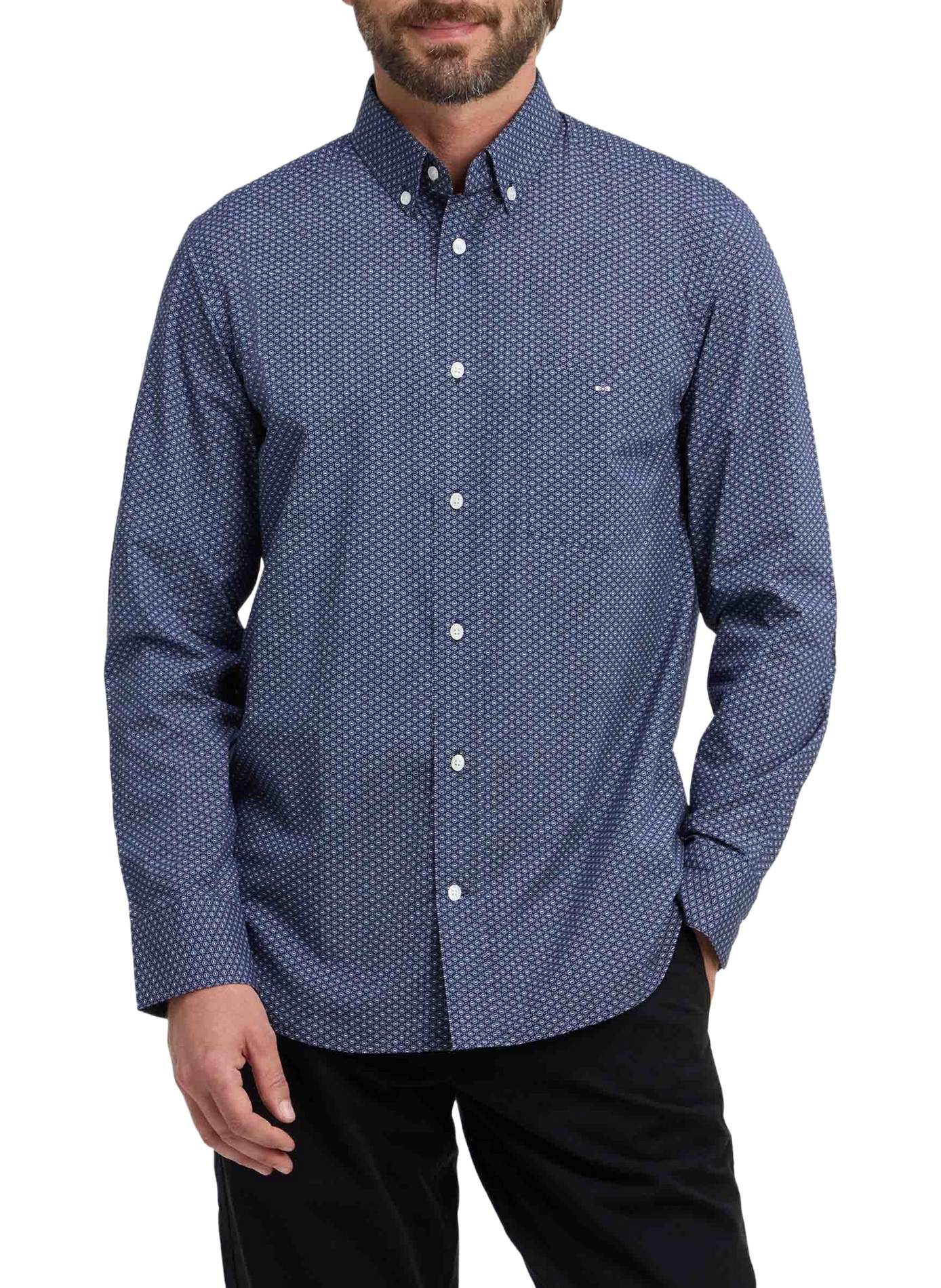 Straight Cotton Shirt with Pattern EDEN PARK Blue