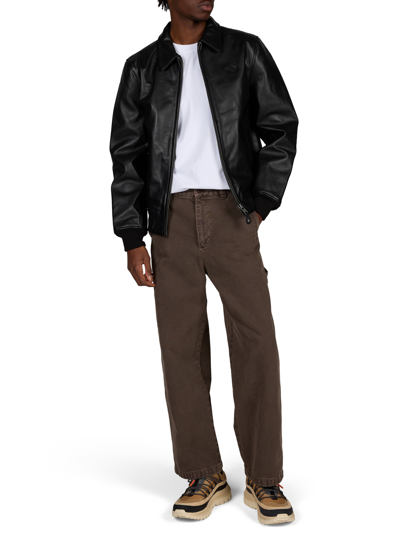 Plain straight-cut leather jacket SCHOTT Black