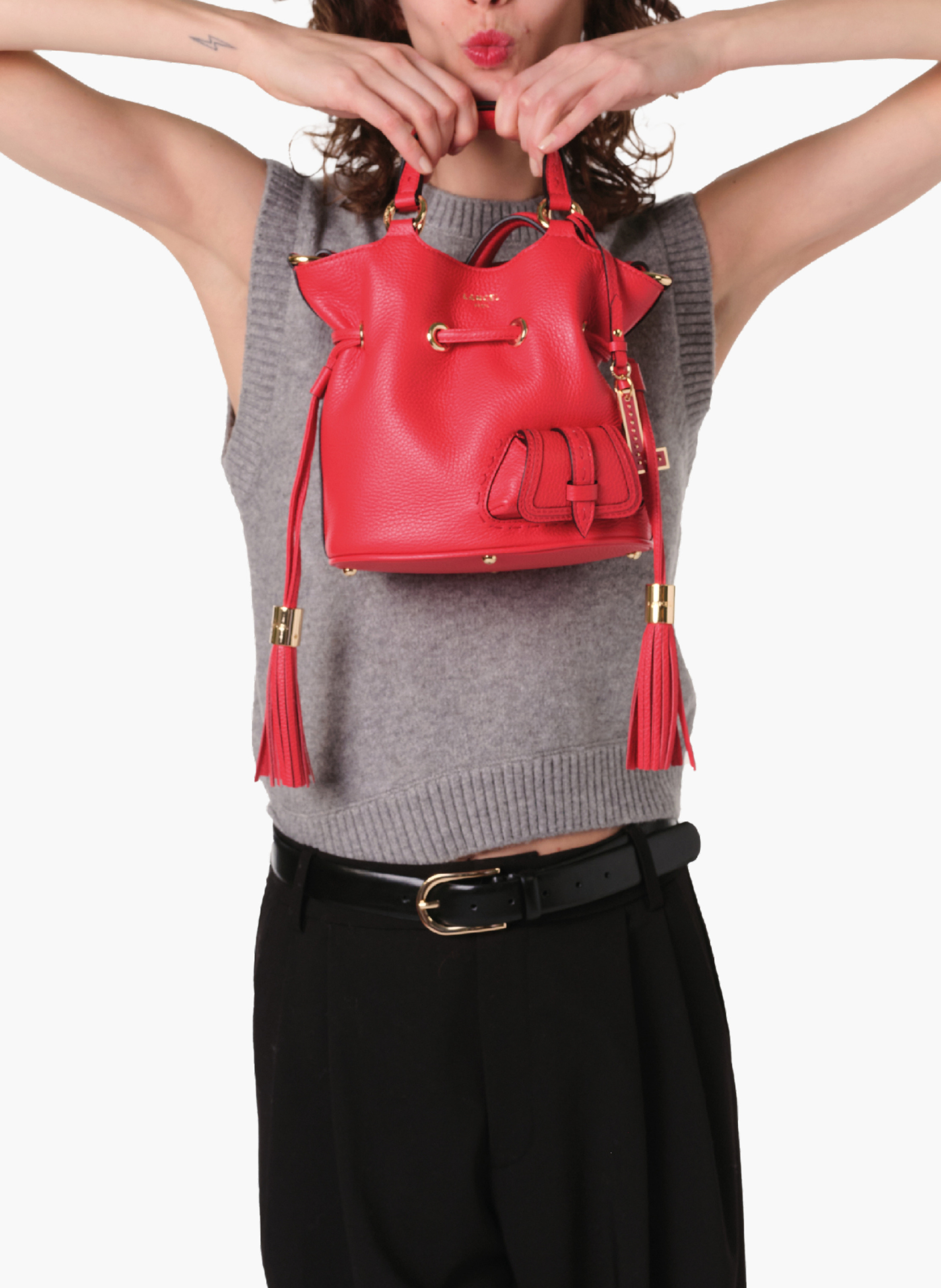 Sac seau s premier flirt de lancel en cuir LANCEL Rouge