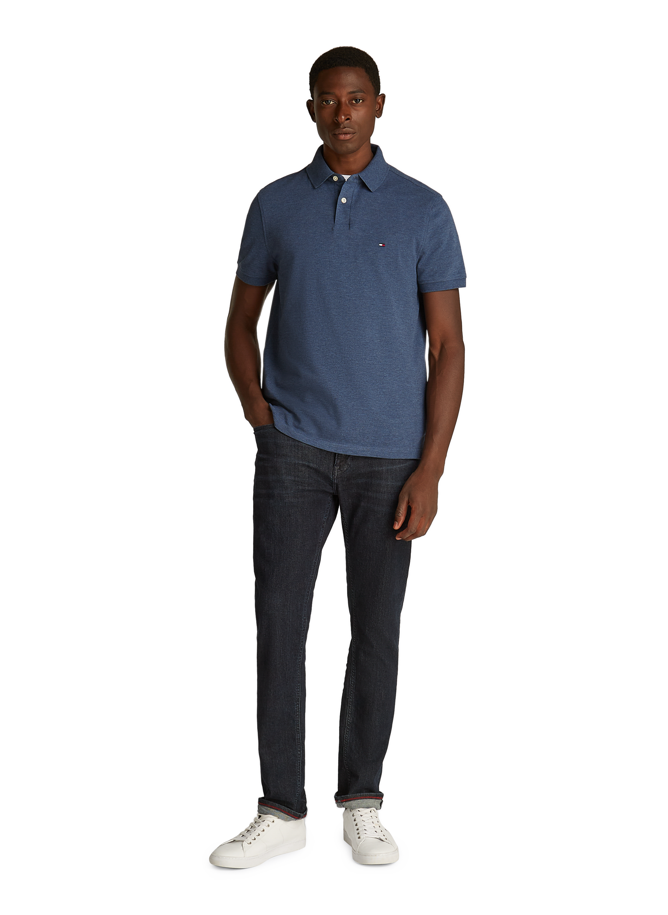 Polo droit en piqué de coton TOMMY HILFIGER Bleu