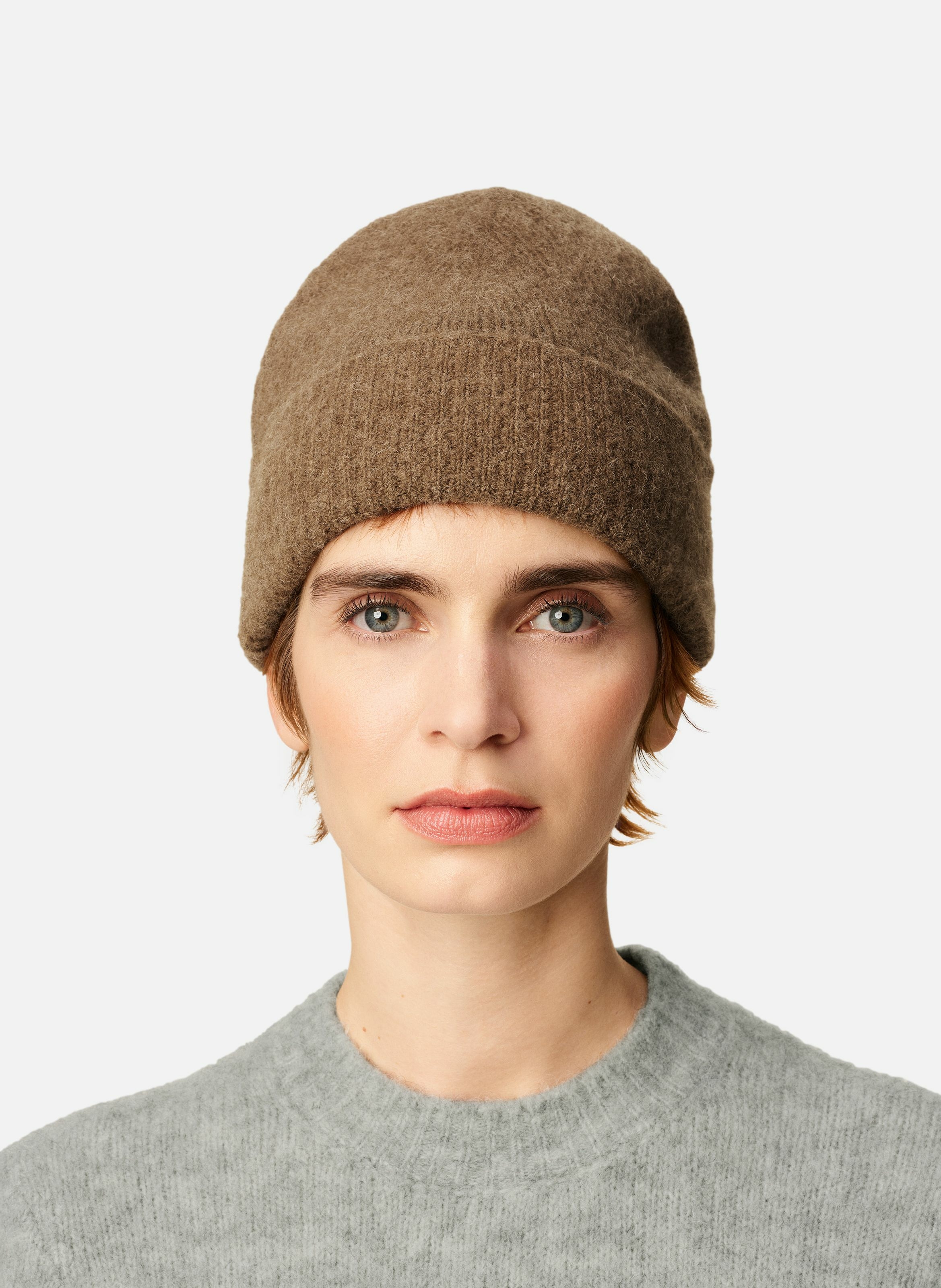 Bonnet ami de coeur en alpaga rayé unisexe AMI PARIS Marron