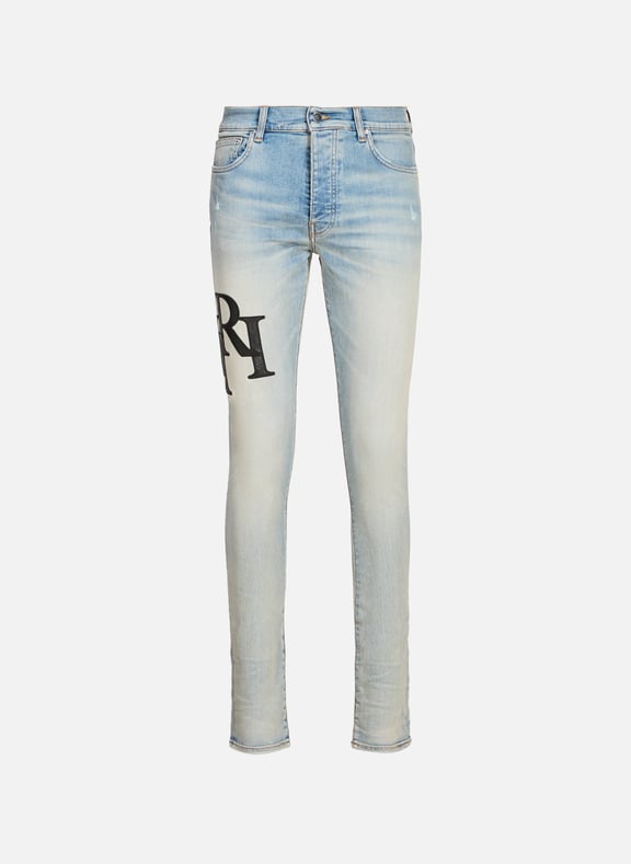 Jean slim délavé à logos Bleu by AMIRI AMIRI Jean slim délavé à logos Bleu
