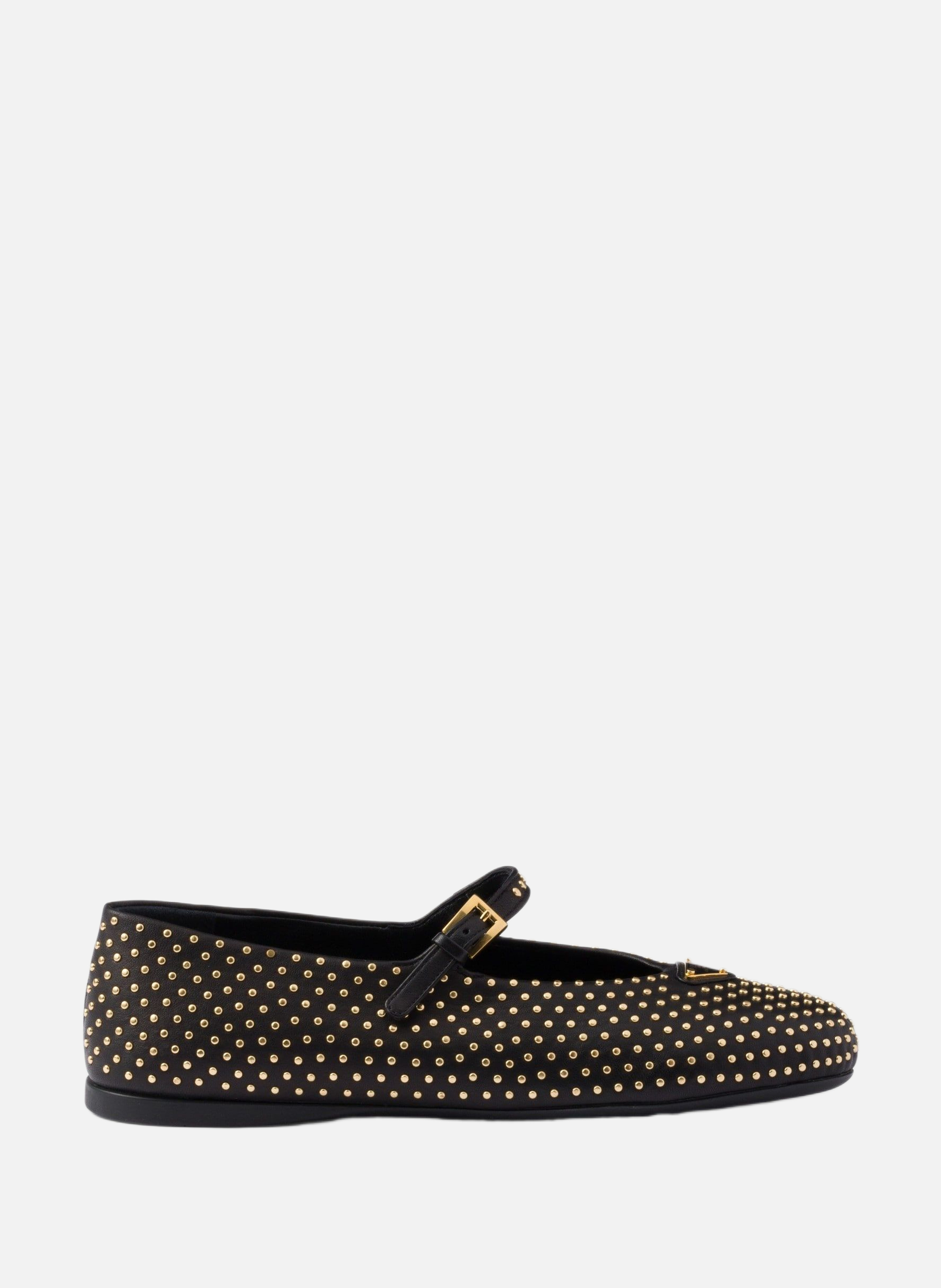 PRADA Ballerines en cuir nappa clouté Noir