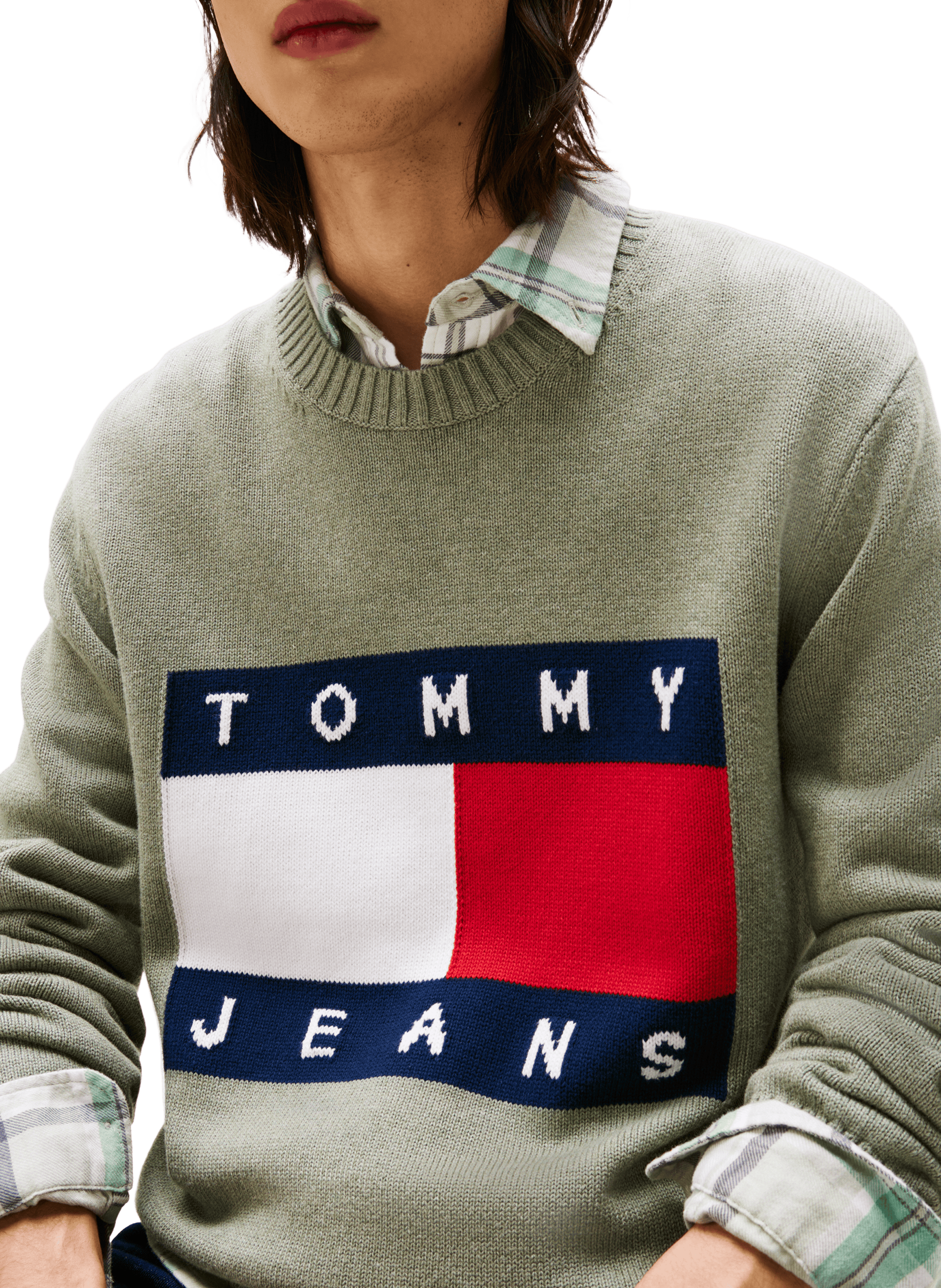 Mottled sweater with flag badge TOMMY HILFIGER Green
