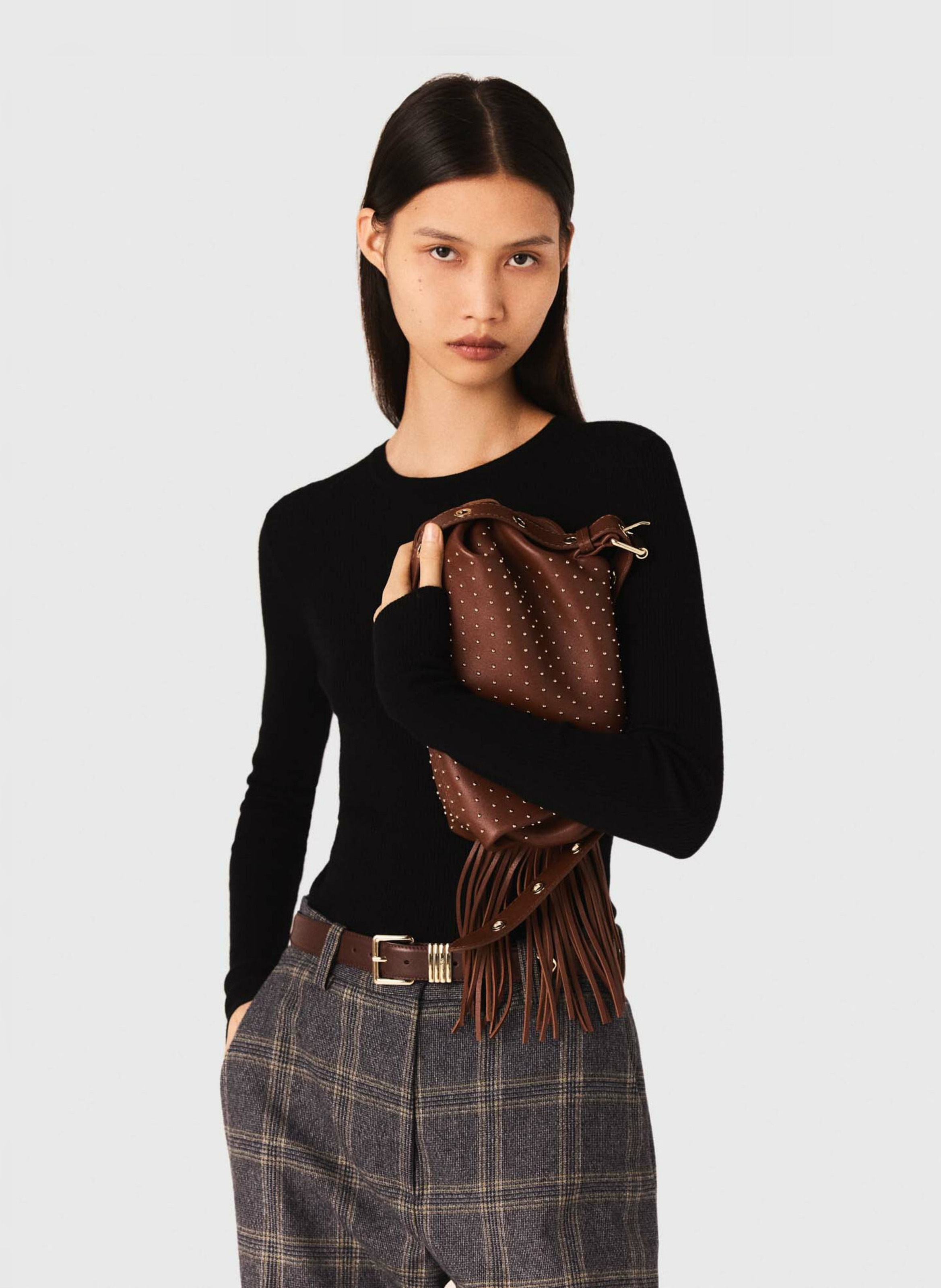 Pull col rond en laine mélangée Noir