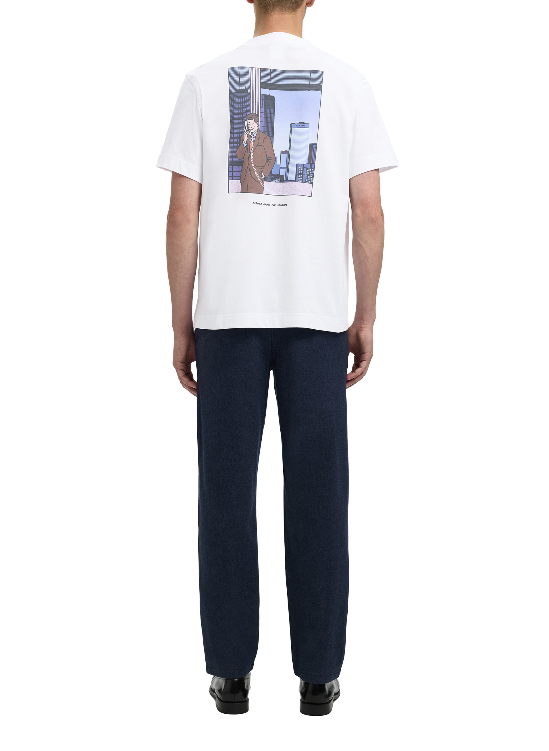 T-shirt droit imprimé en coton biologique SELECTED Blanc