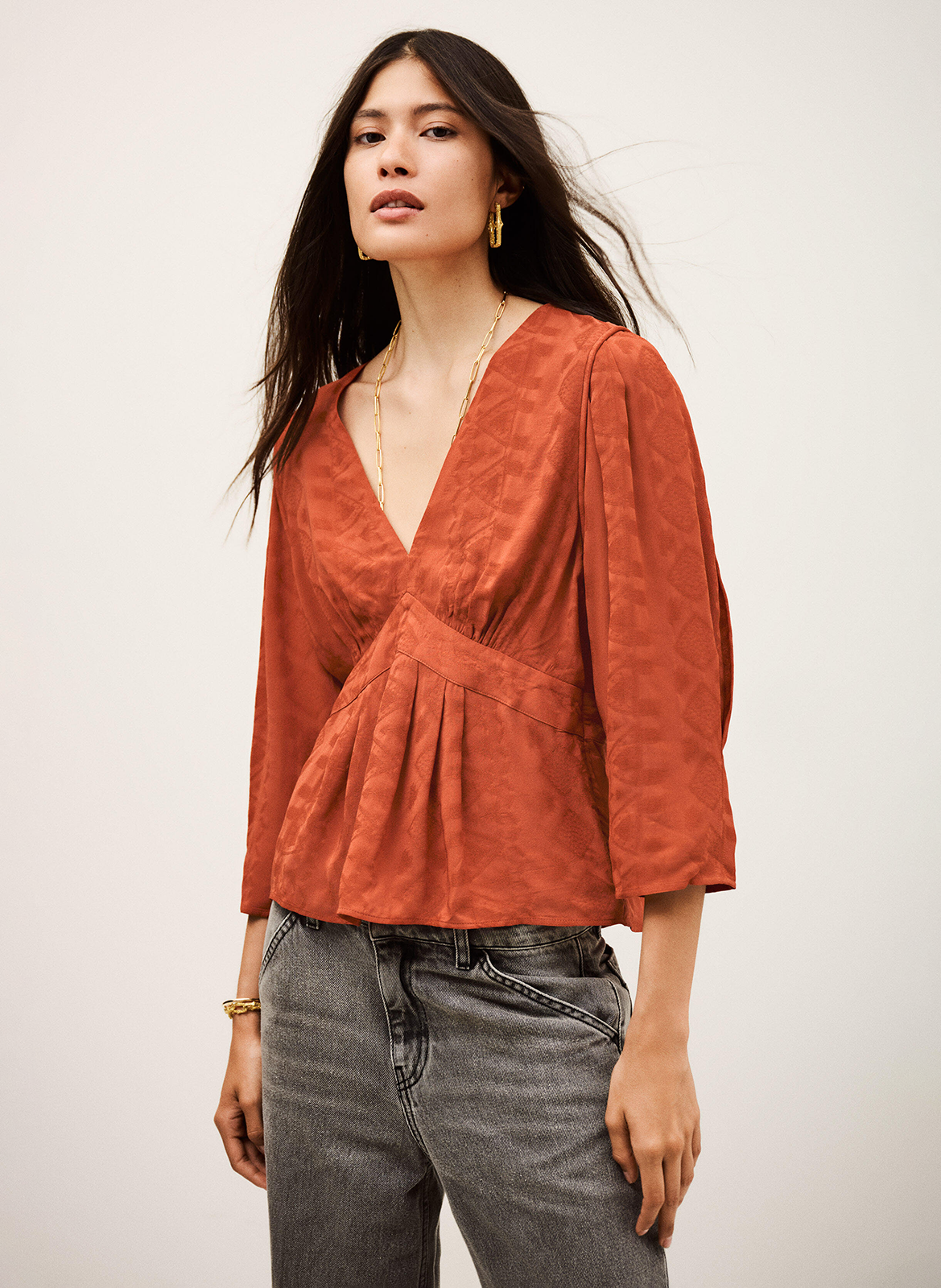BA&SH Top col v en jacquard idol Rouge