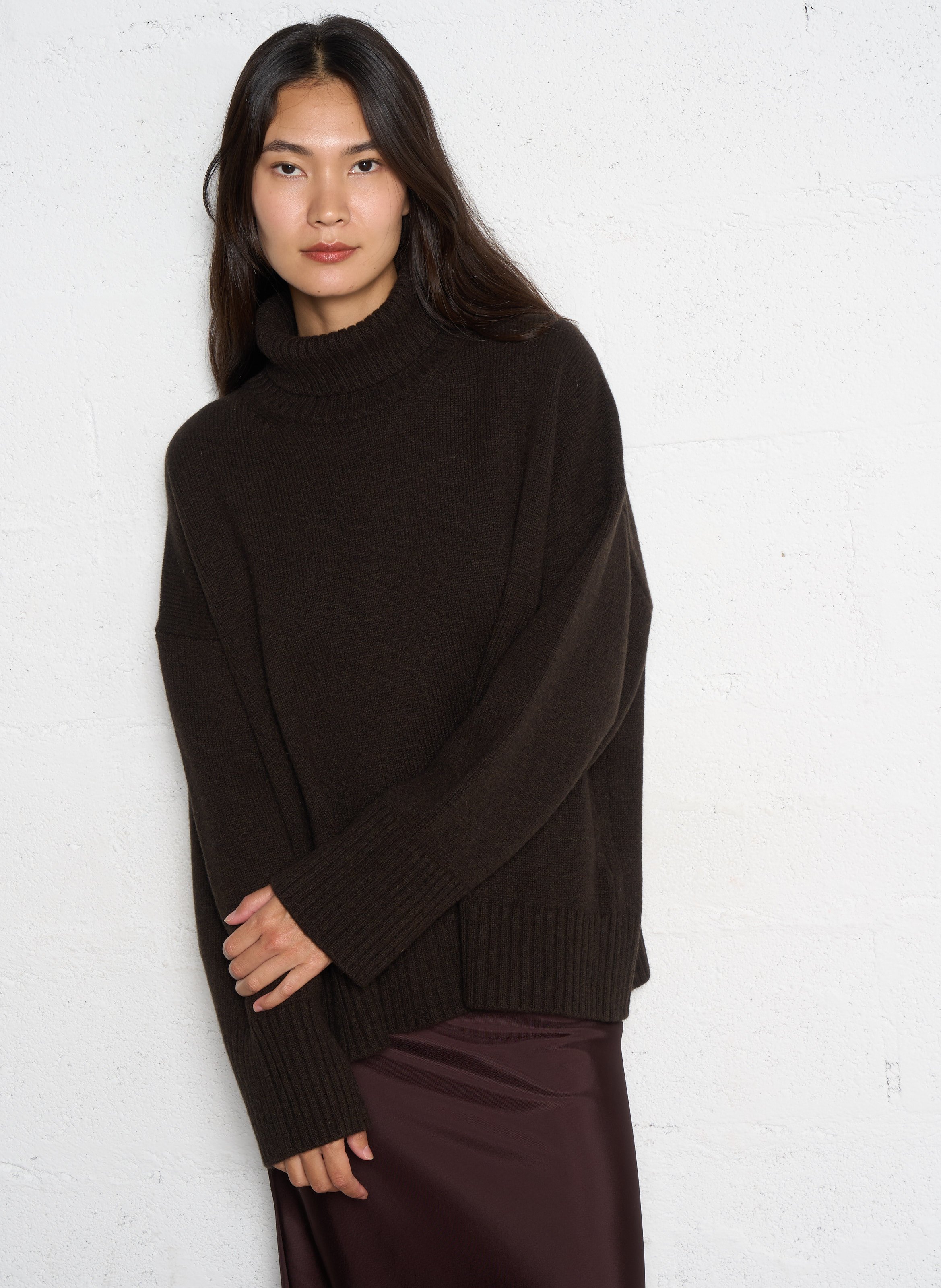 Pull col roulé oversize en laine william SOEUR Marron