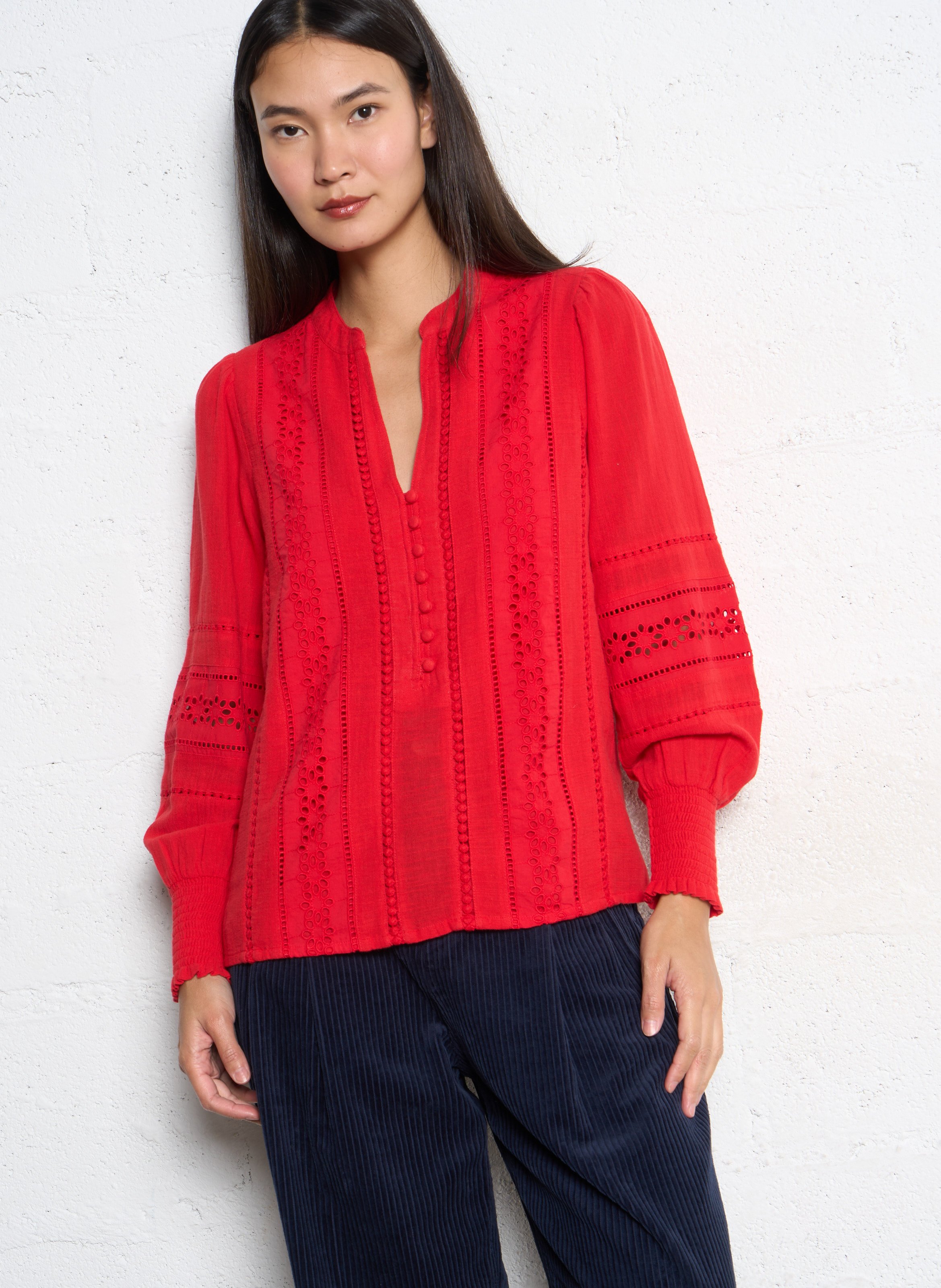 Blouse col v en coton baila MAISON 123 Rouge