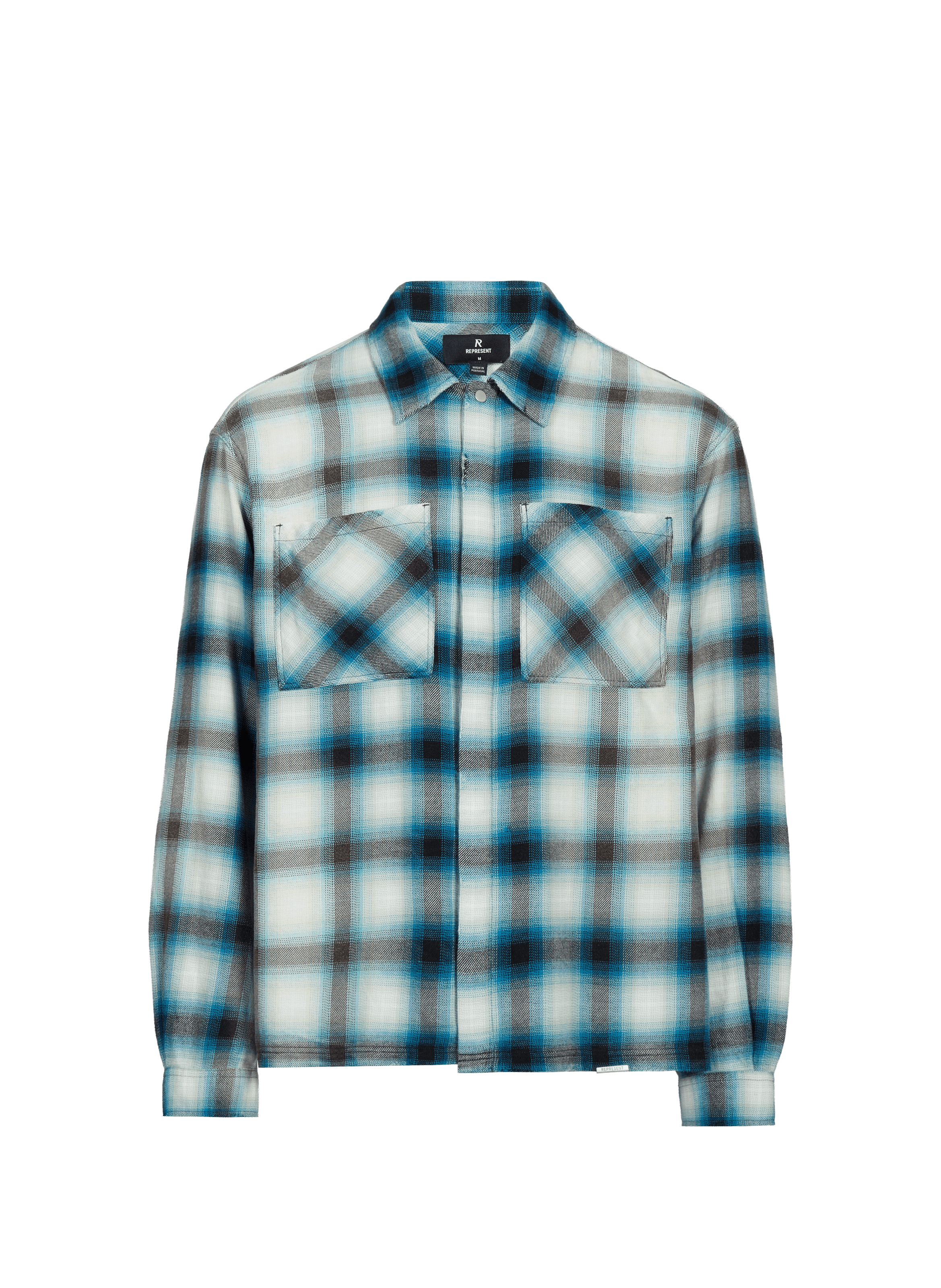 REPRESENT Chemise col classique à carreaux en coton mélangée Bleu