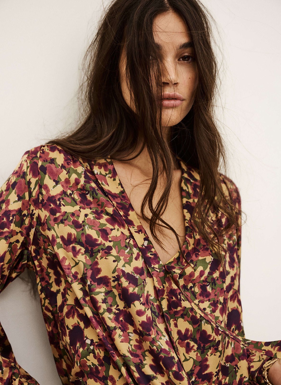 Blouse droite col tunisien imprimé nale Orange