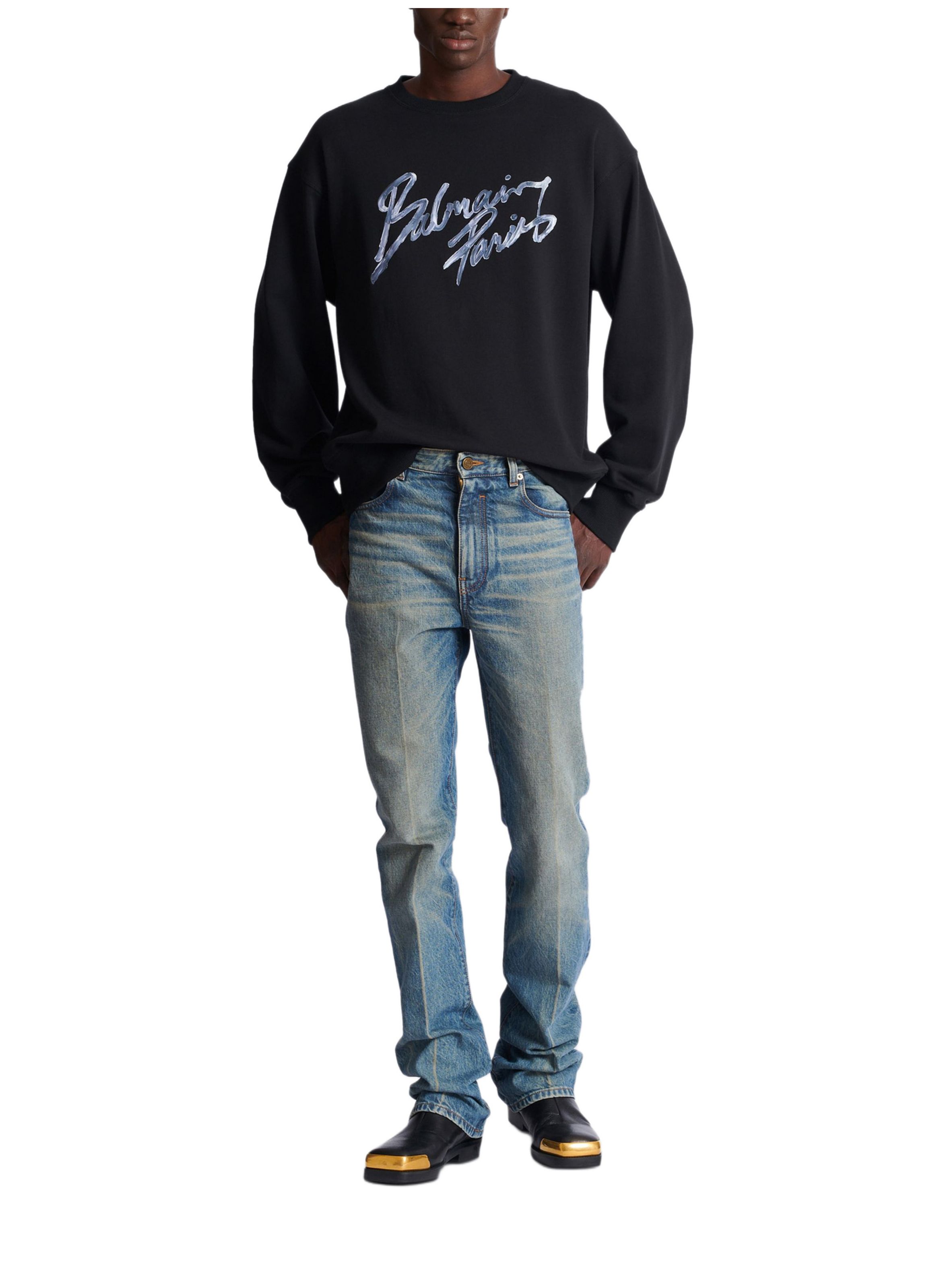 Sweatshirt en coton avec imprimé BALMAIN Noir