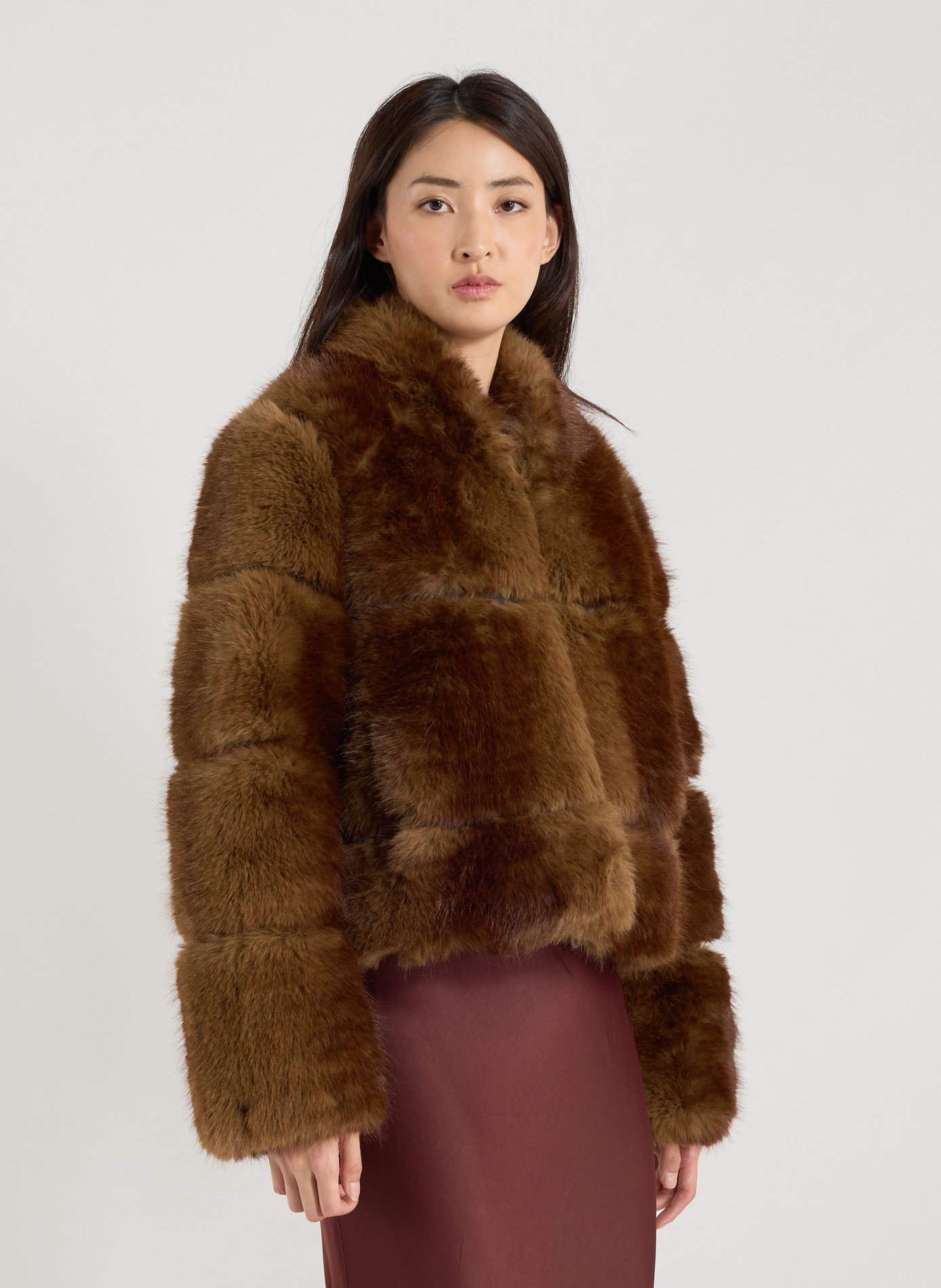 APPARIS Fur high-neck top Brown