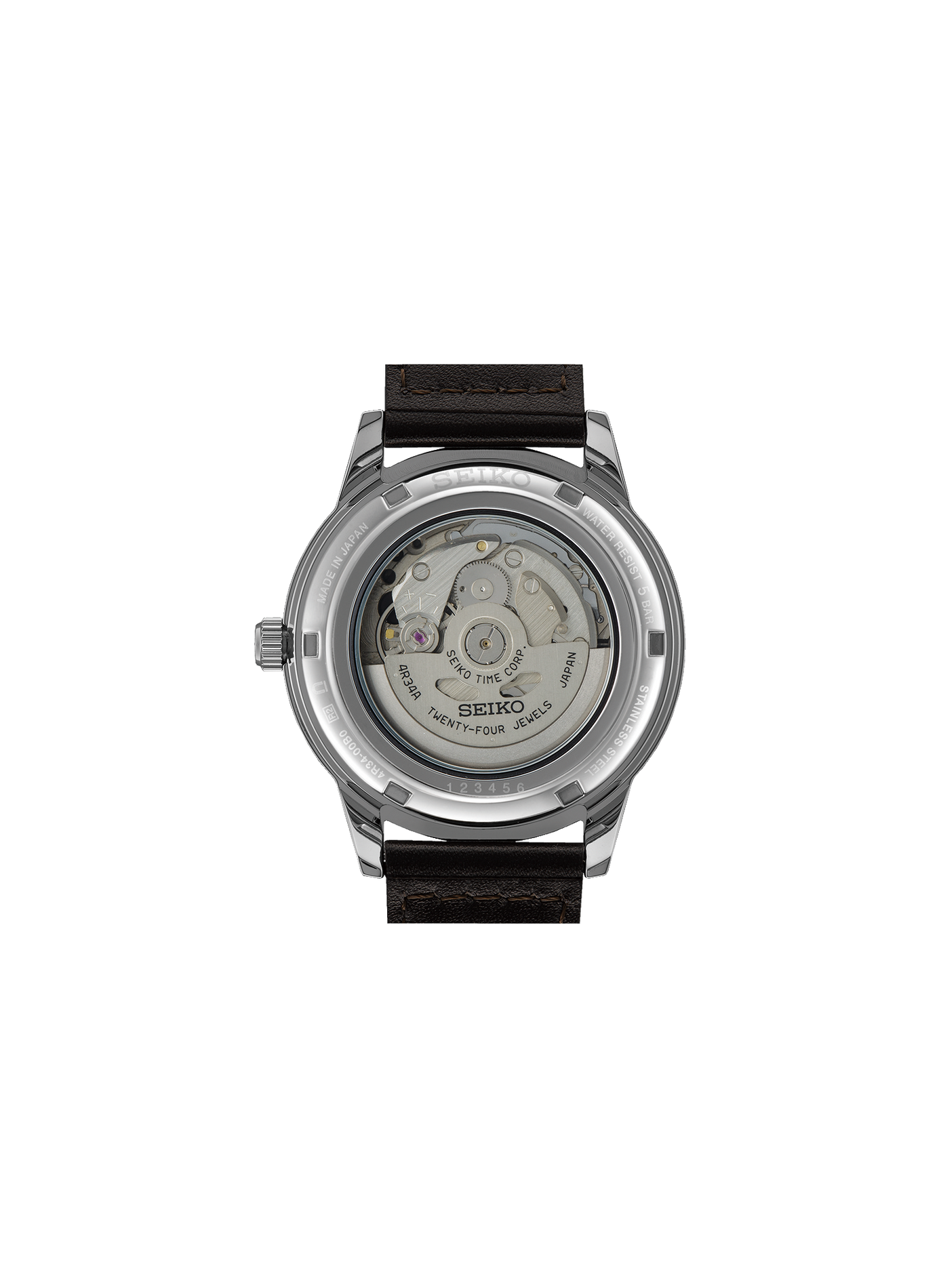 Montre automatique Presage en cuir et acier SEIKO Marron