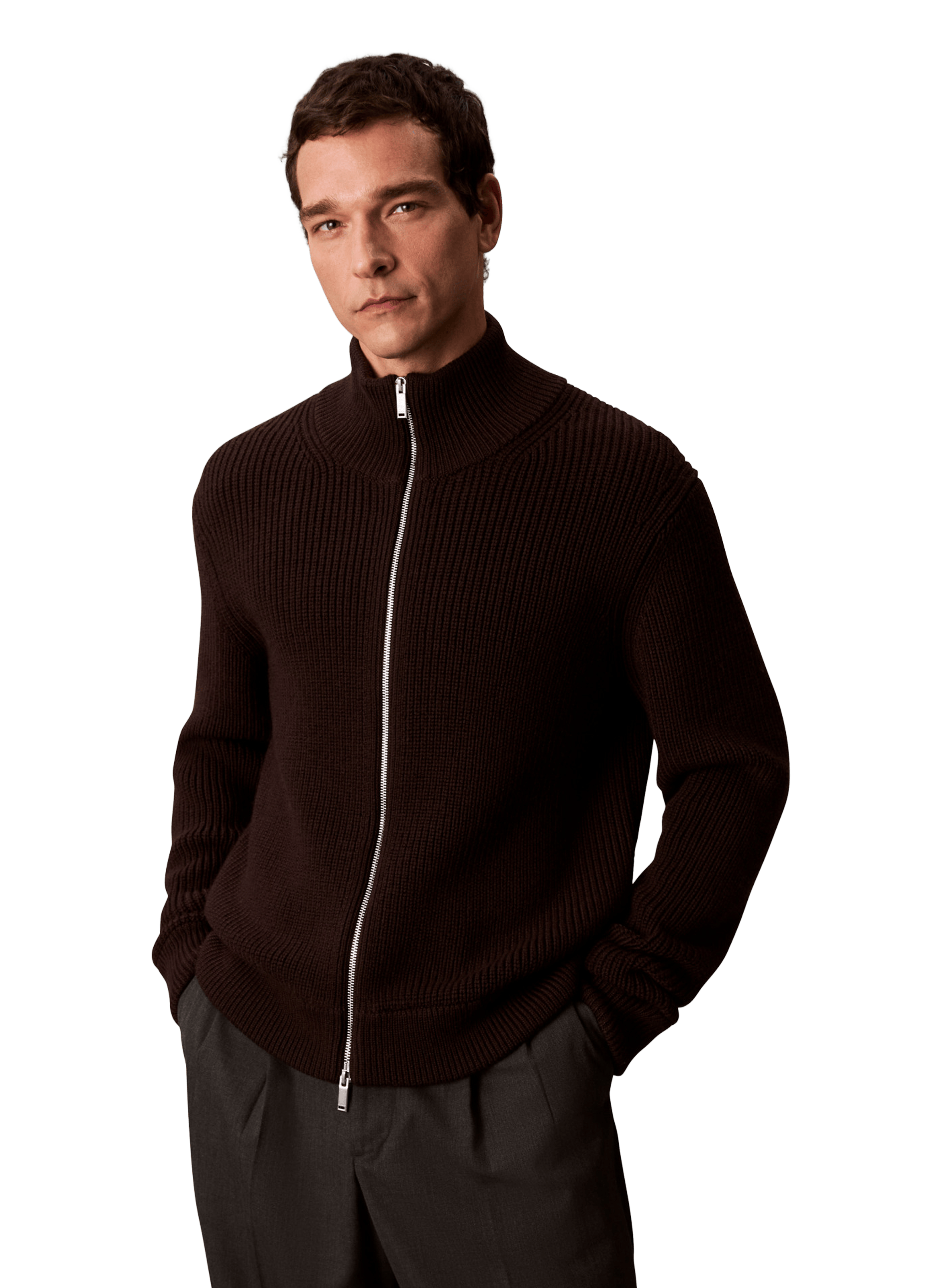 High-neck wool blend vest CALVIN KLEIN Brown