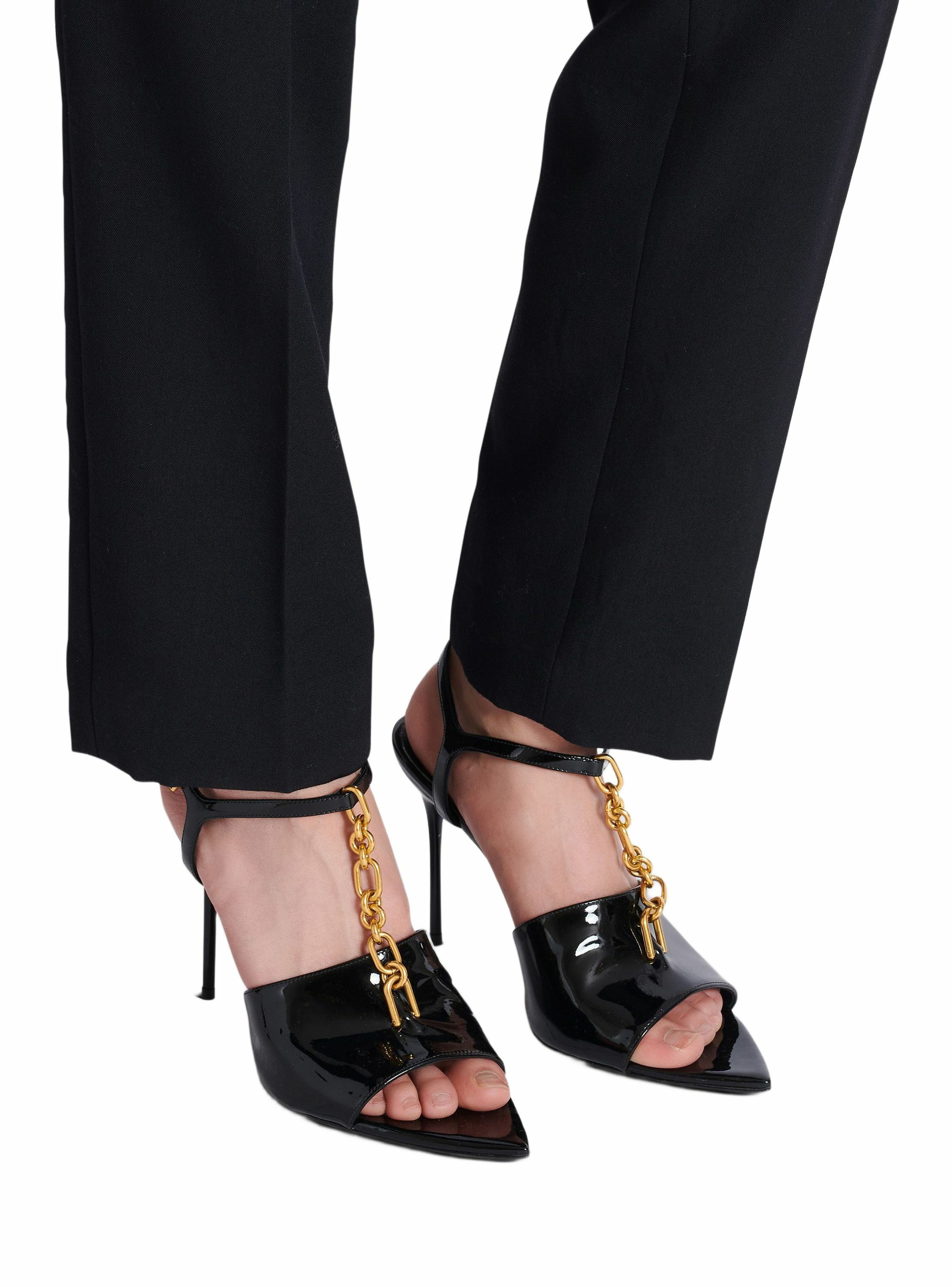 Sandales à talons sync en cuir verni BALMAIN Noir