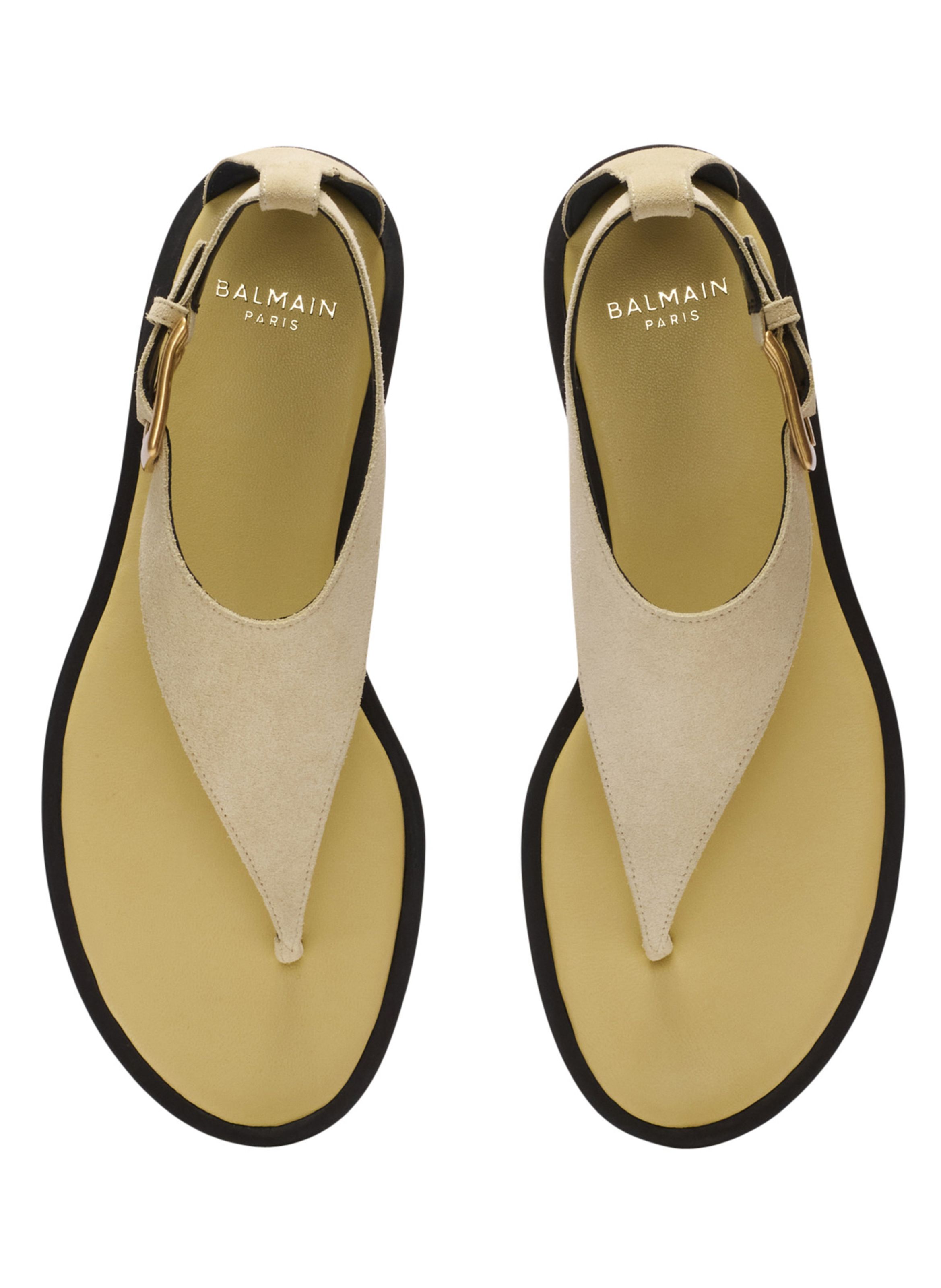 Sandales plates entre-doigts anthem en daim BALMAIN Beige