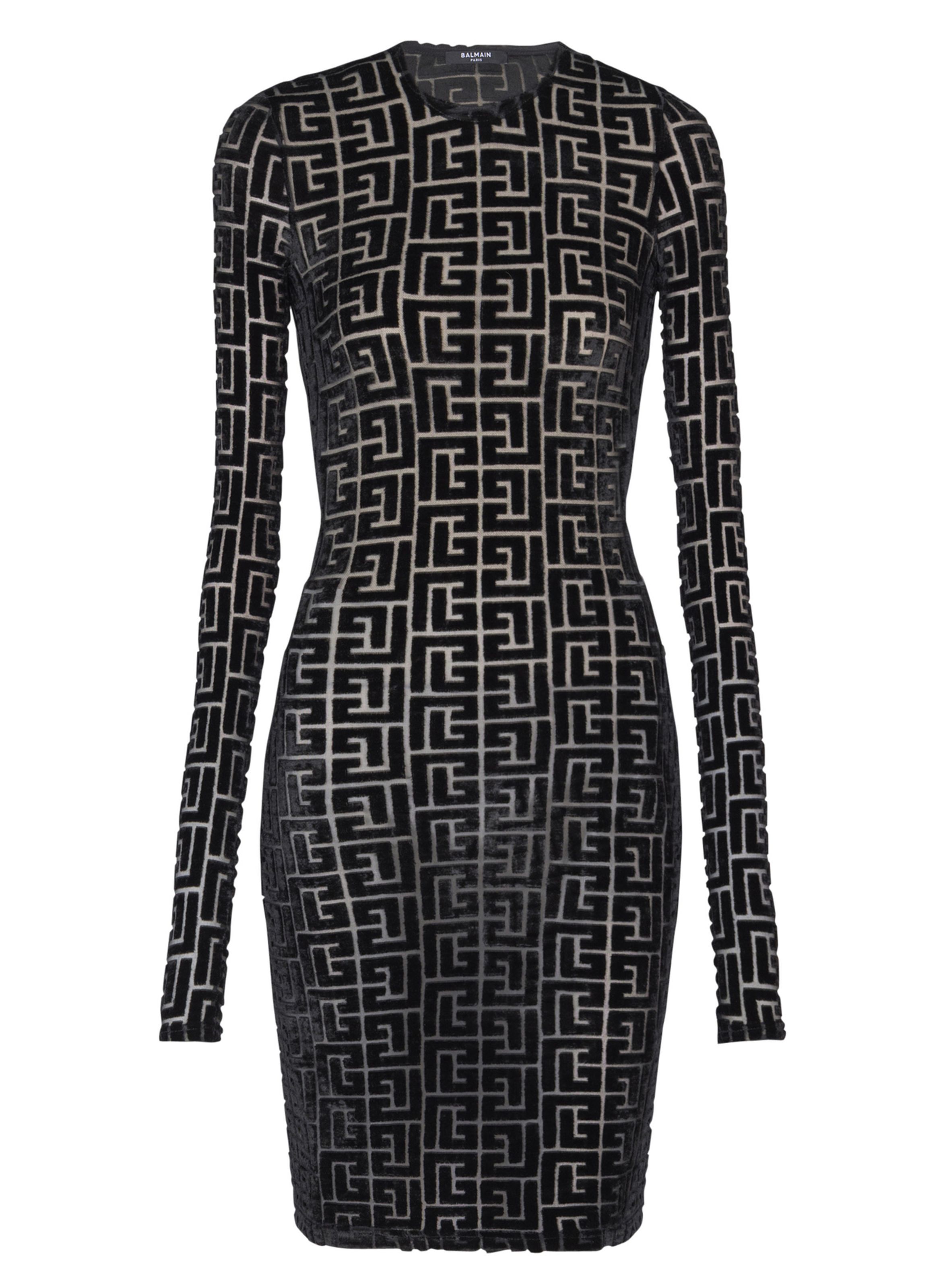 Robe courte monogramme effet velours BALMAIN Noir