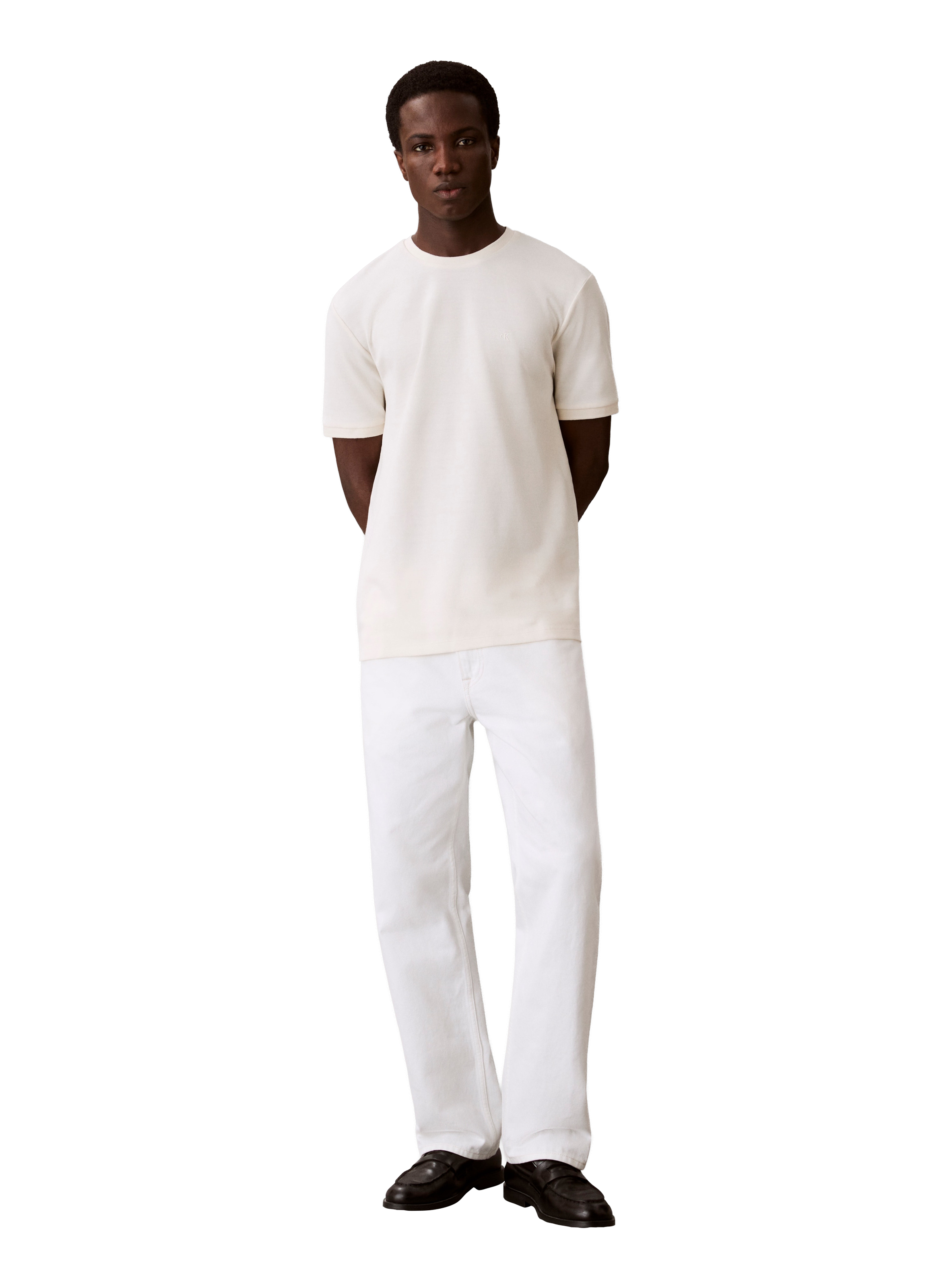 T-shirt manches courtes en coton mélangé CALVIN KLEIN Beige