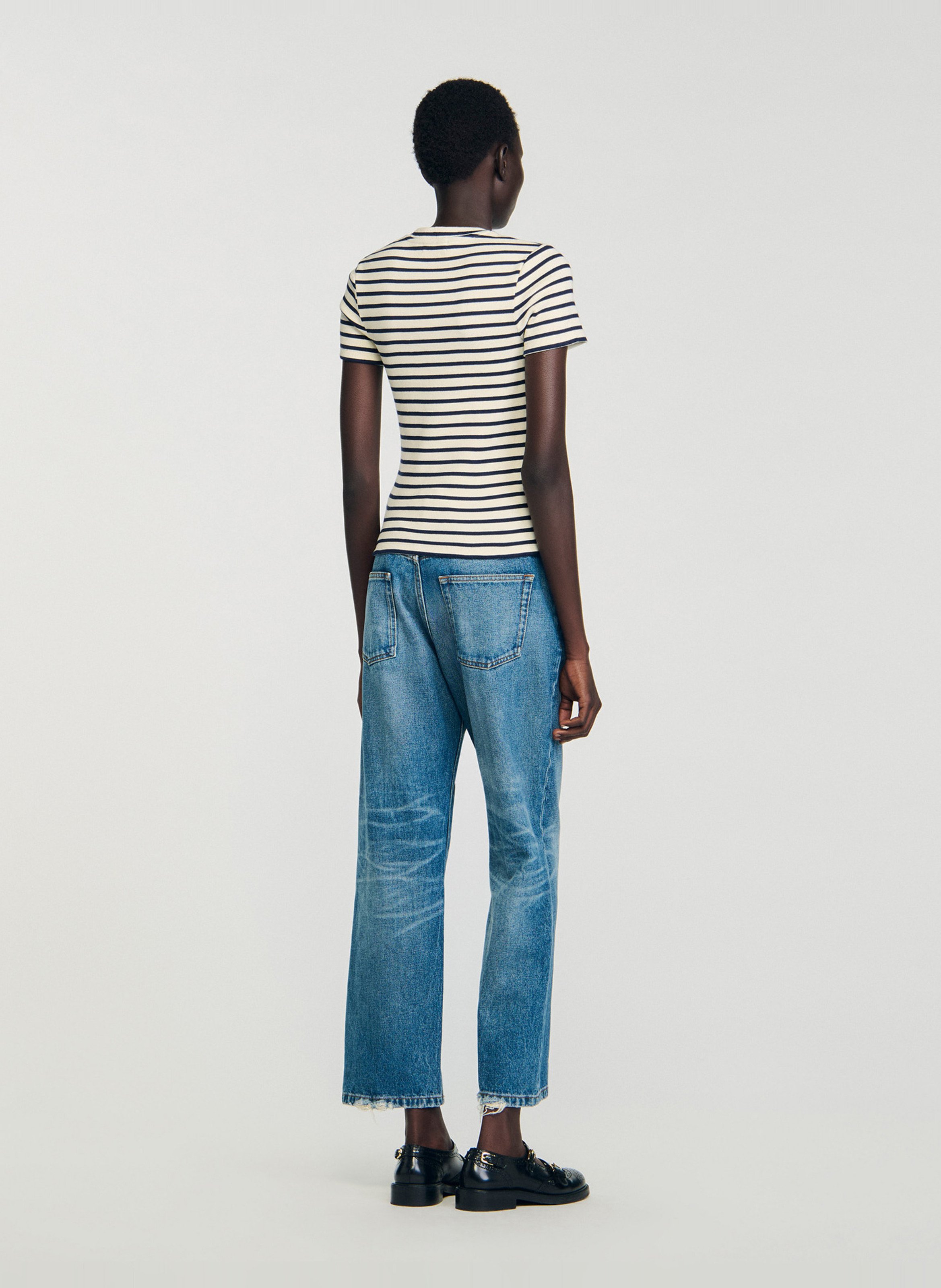 Tee-shirt col rond à rayures SANDRO Beige