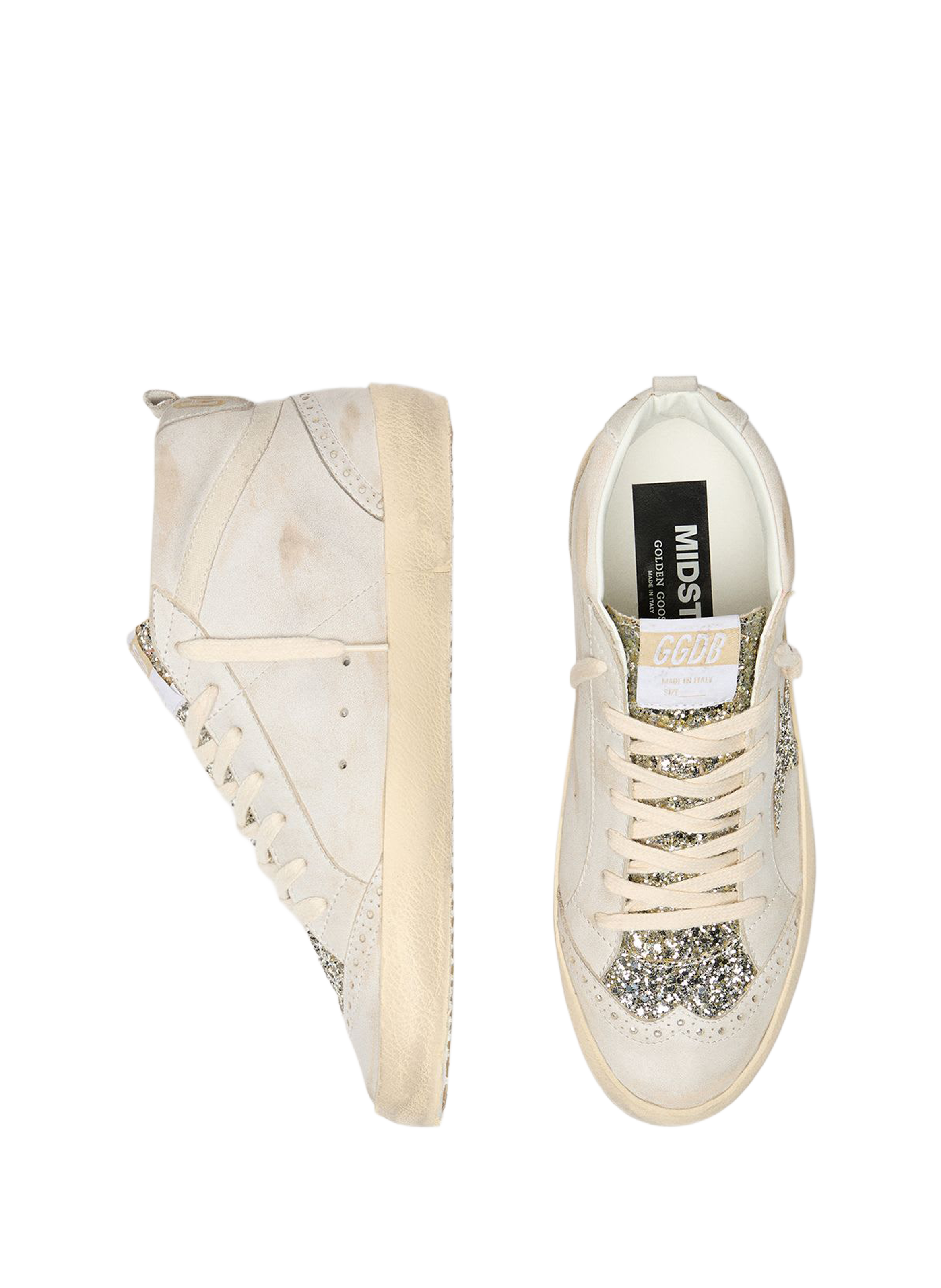 High-top sneakers with sequins and leather GOLDEN GOOSE Beige