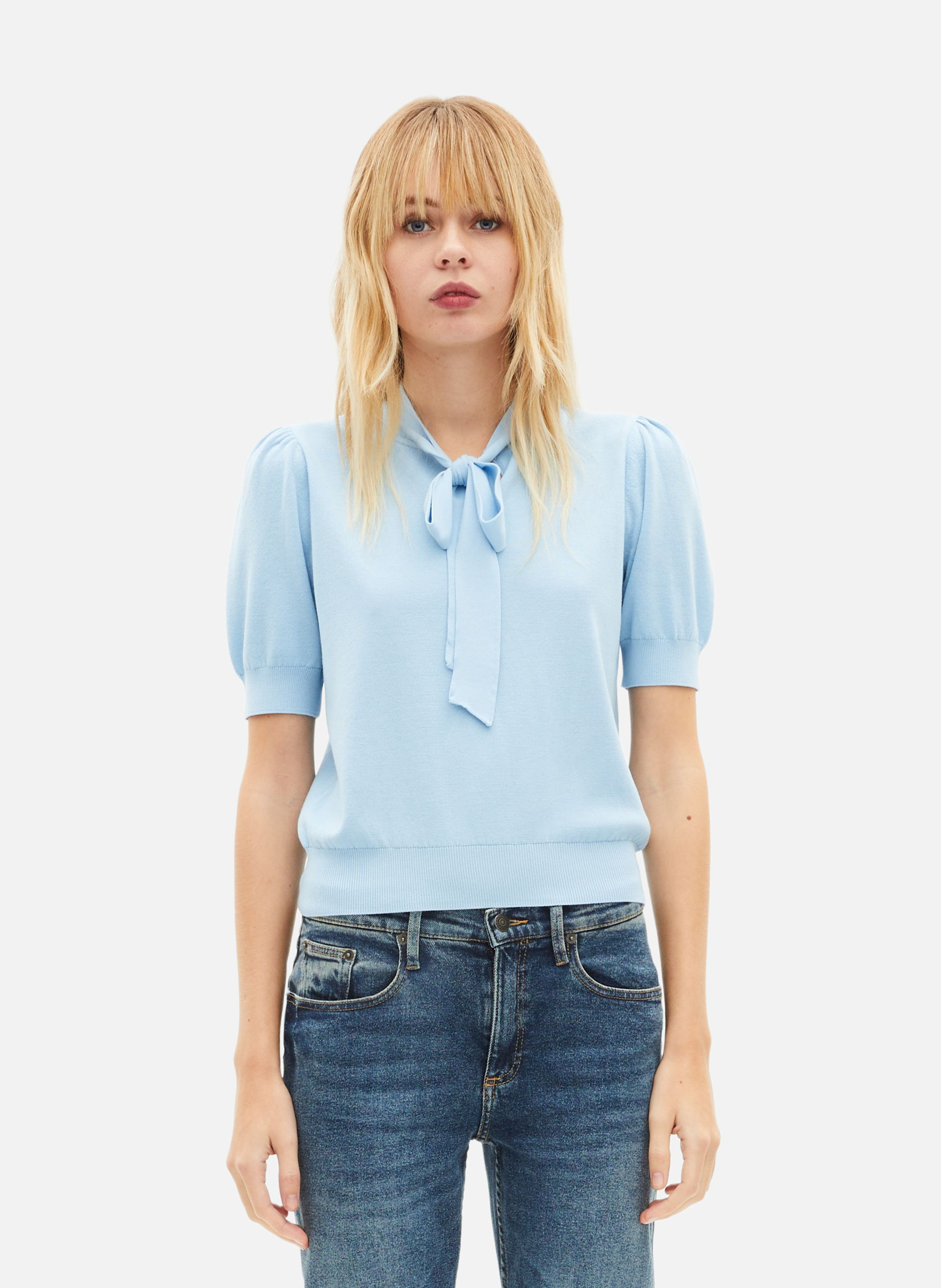 Pull col lavallière en coton mélangé THE KOOPLES Bleu