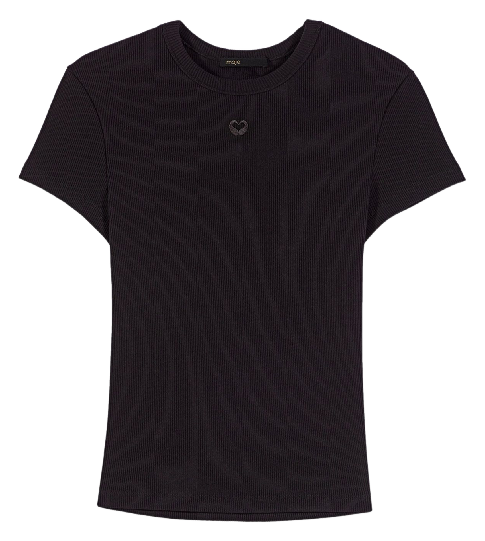 T-shirt ajusté col rond en coton mélangé MAJE Noir