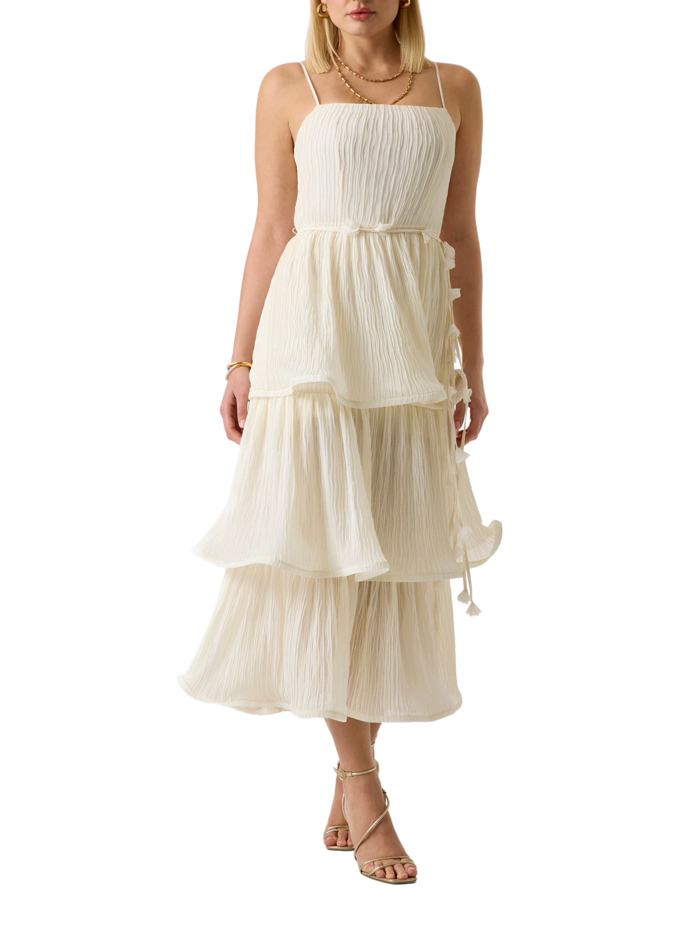 Jurk met fijne bandjes en ruches GUESS Beige