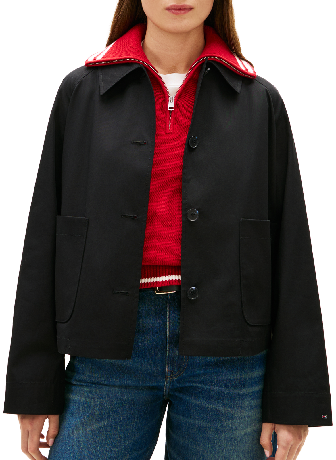 Lightweight straight cotton jacket TOMMY HILFIGER Black