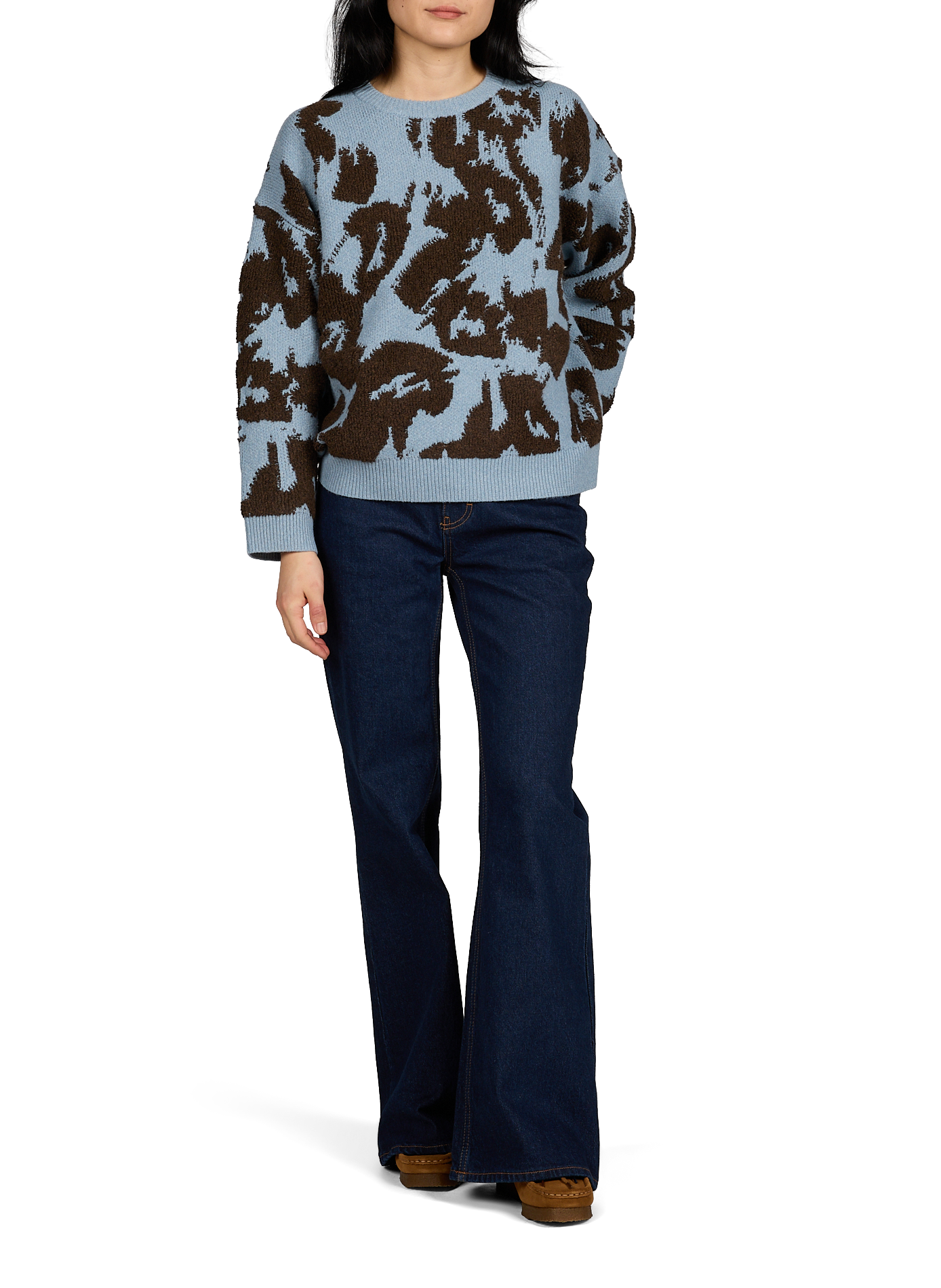 Pull ample col rond à motif TOPSHOP Bleu