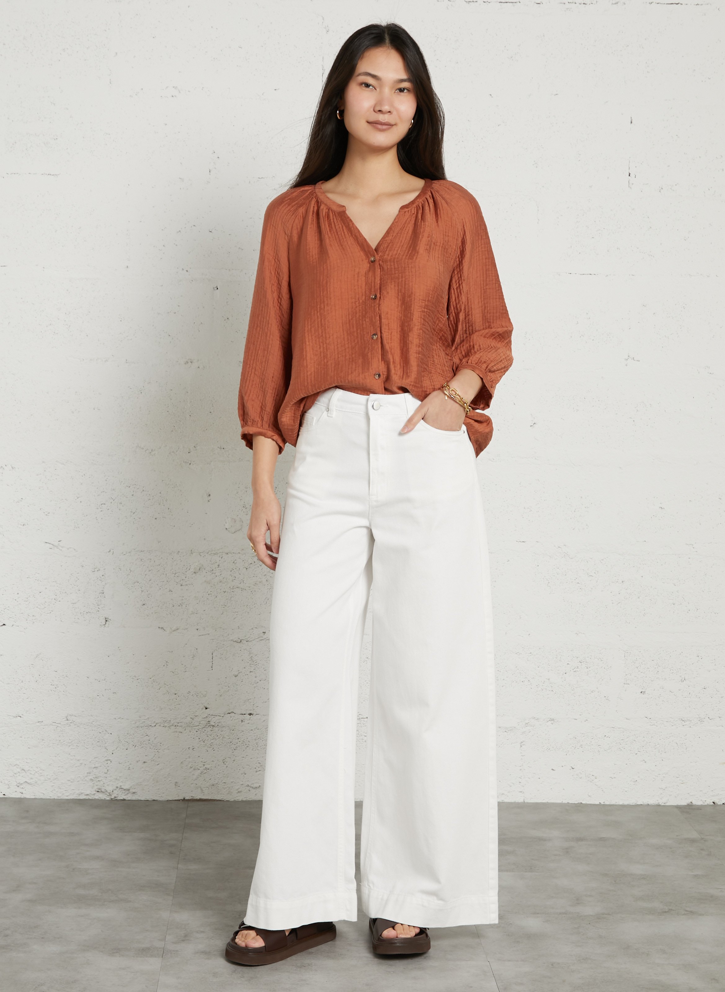 Chemisier col v texturé draya MAISON 123 Rouge