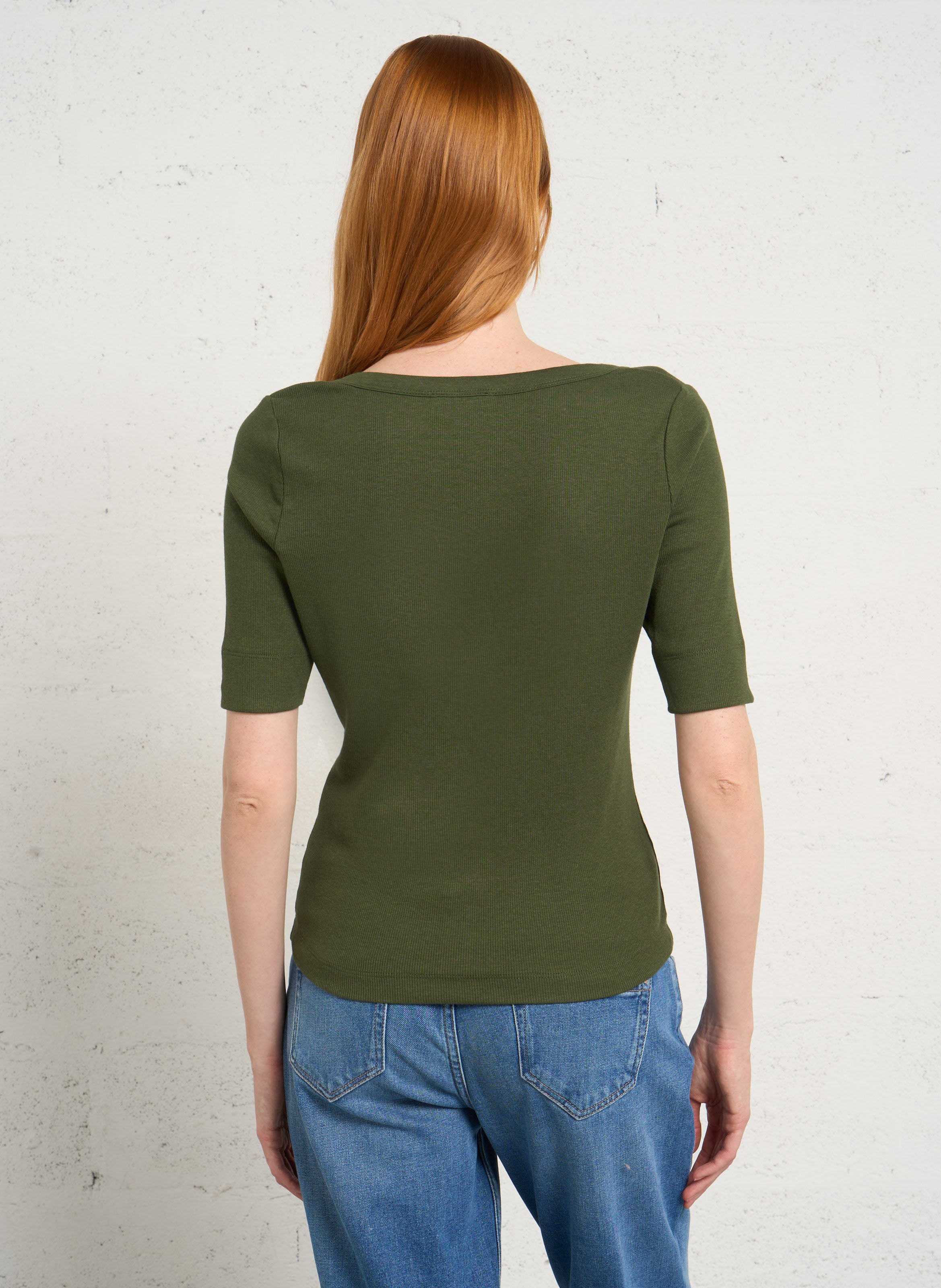 Tee-shirt col rond en coton mélangé lana Kaki