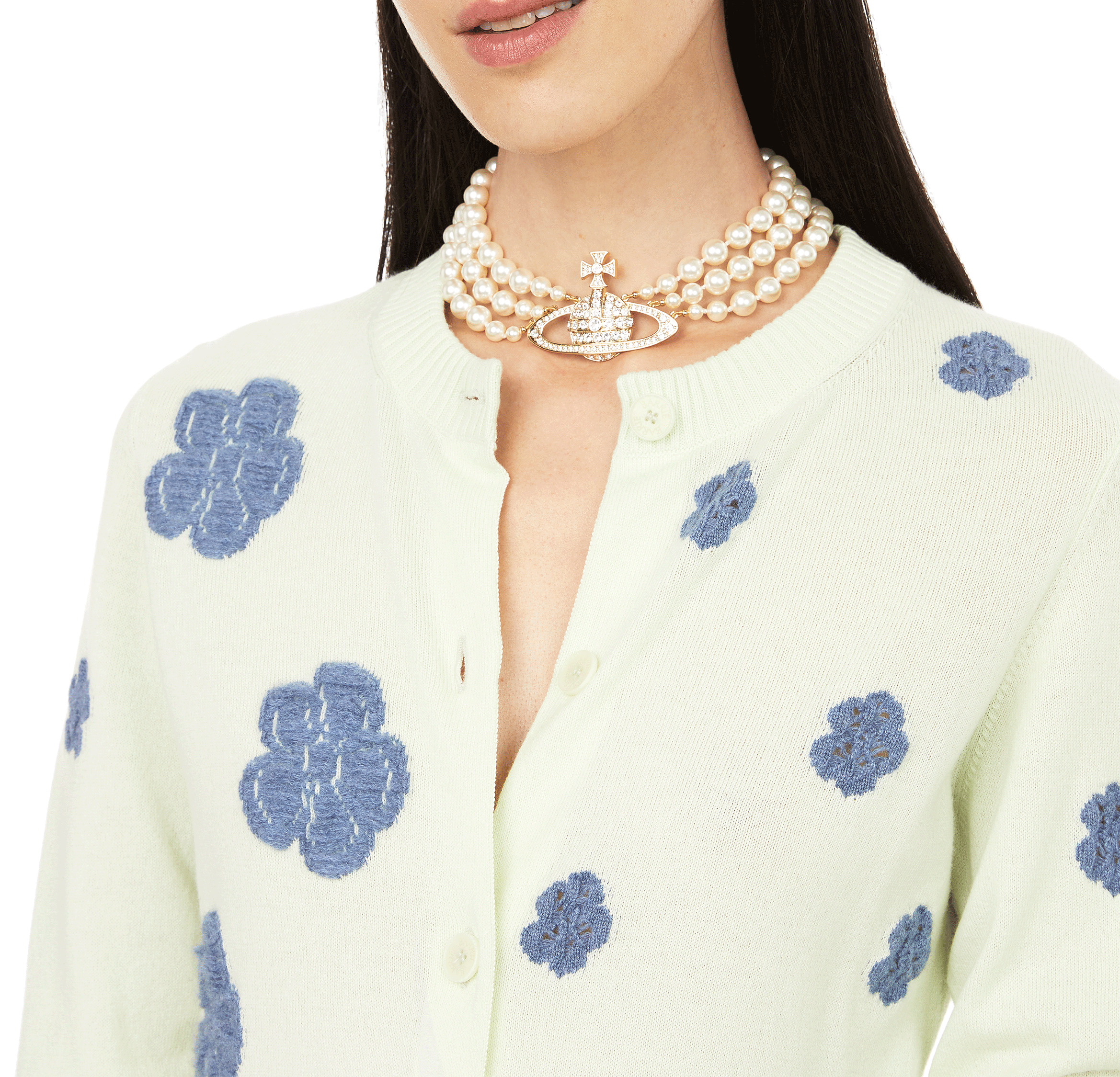 Three Row Pearl Bas Relief necklace VIVIENNE WESTWOOD Golden