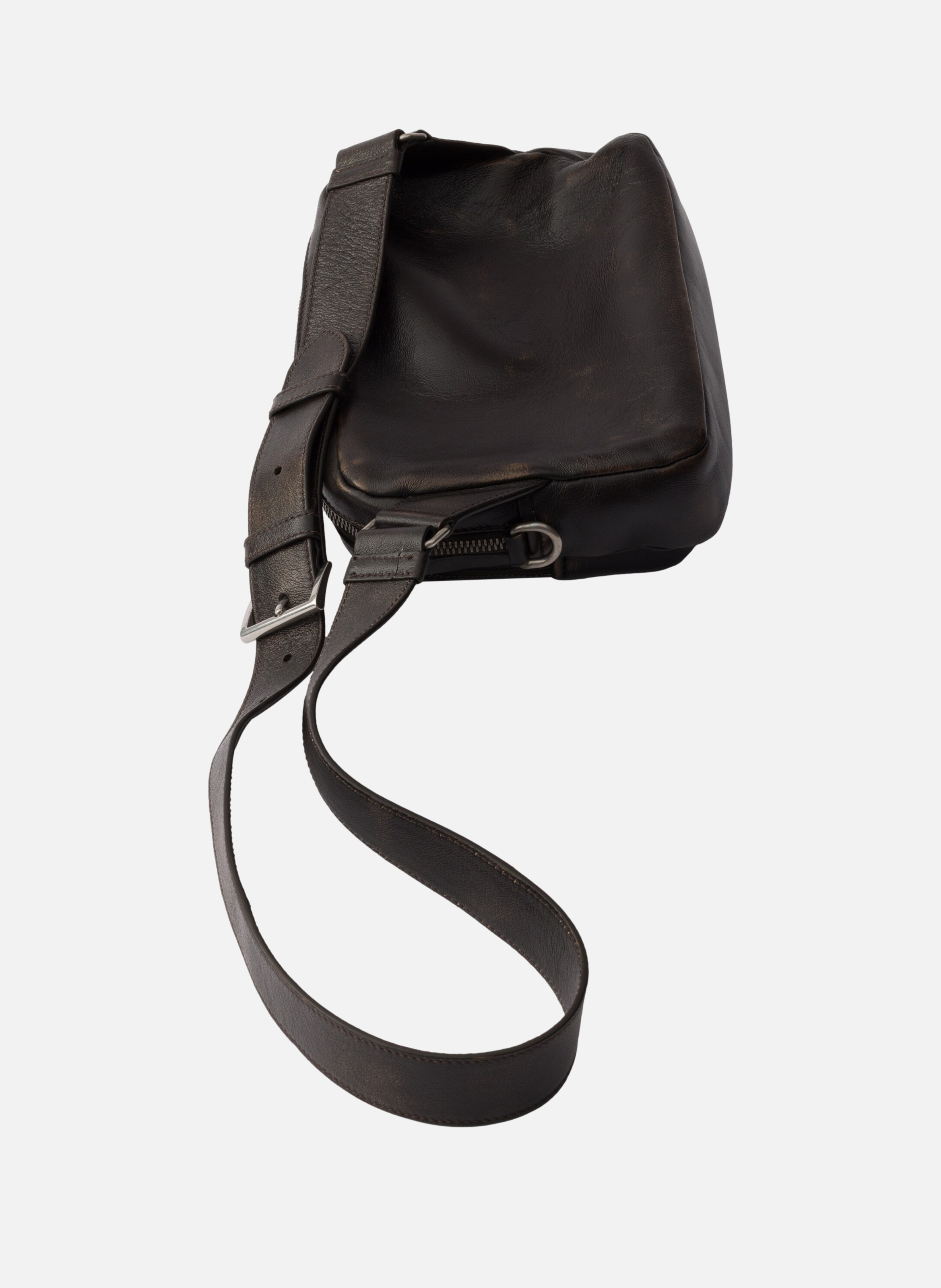 Sac porté épaule en cuir nappa vieilli Marron
