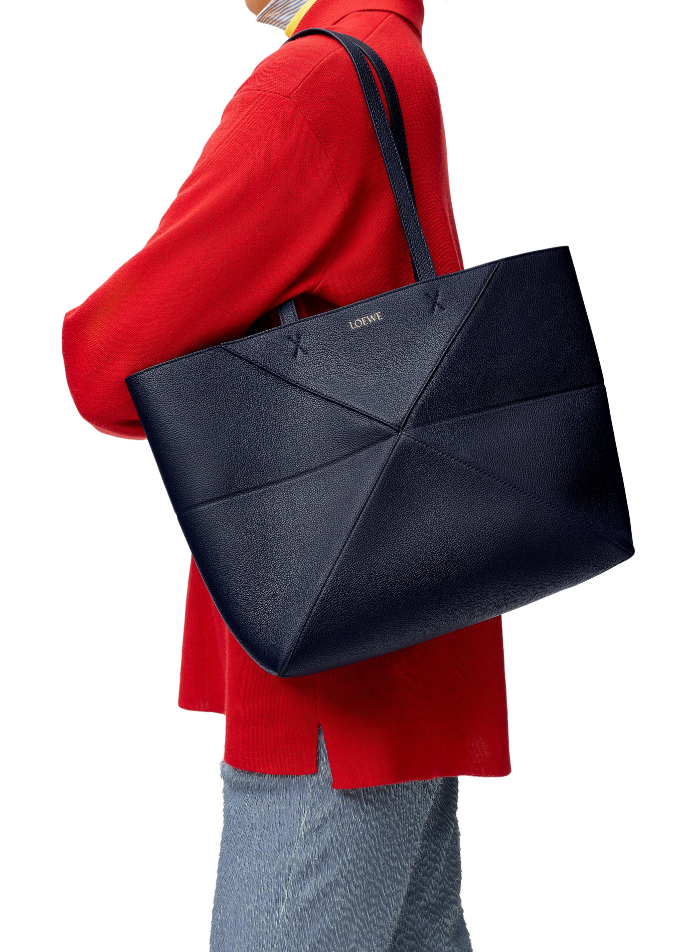 Middelgrote Puzzle Fold schoudertas in zacht graankalfsleer LOEWE Blauw
