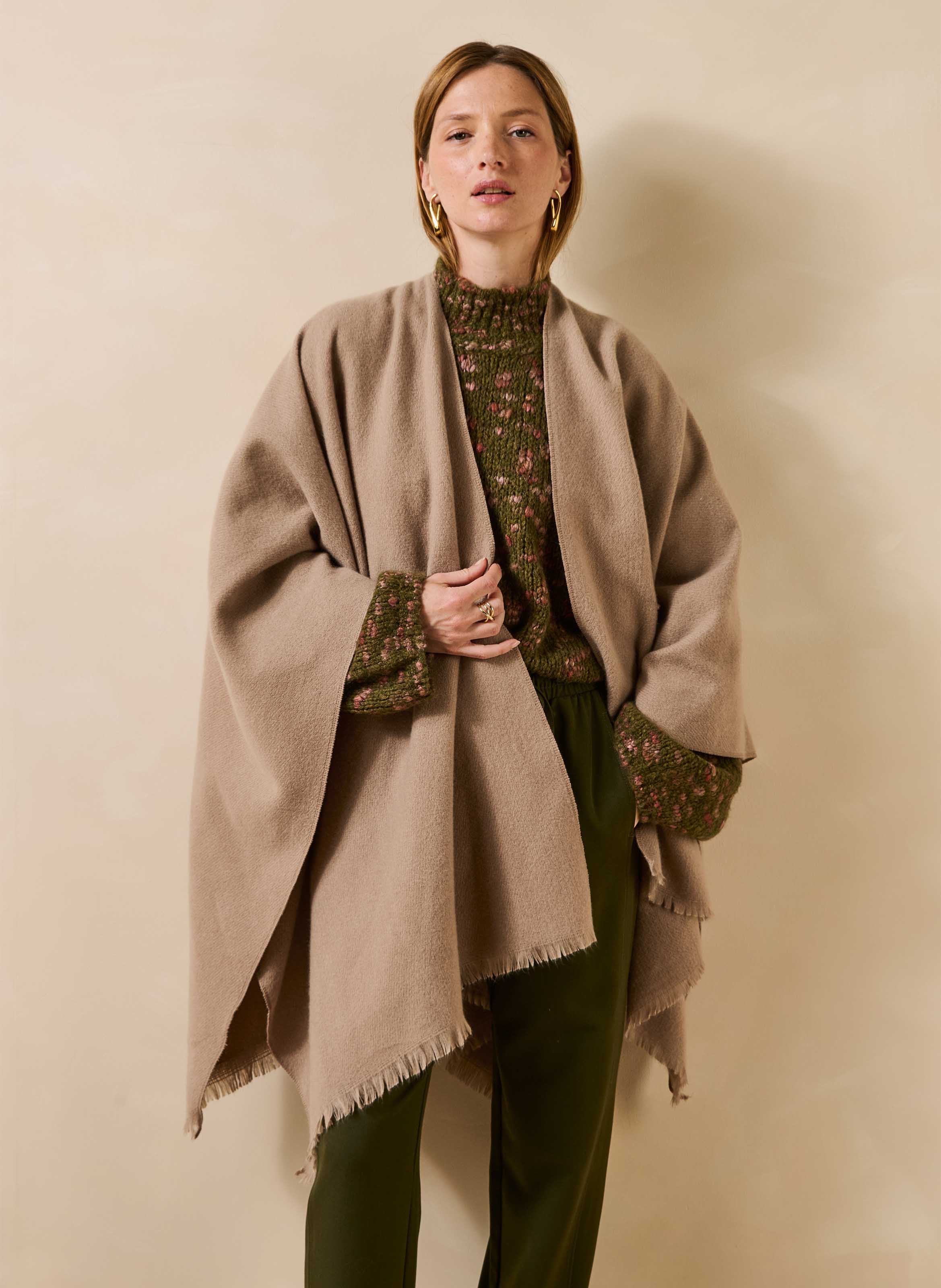 Ruime poncho met franjes LA FEE MARABOUTEE Bruin