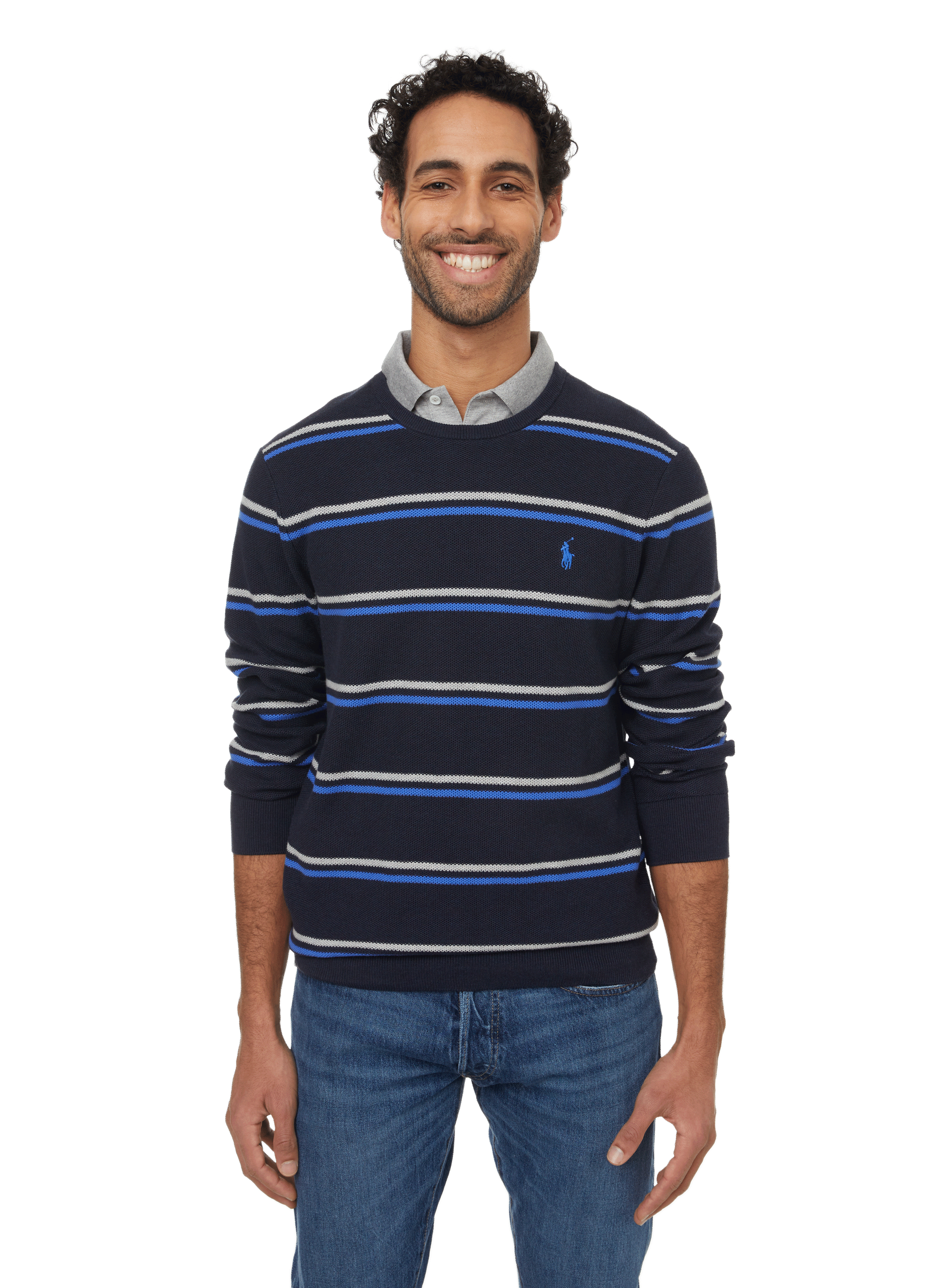 POLO RALPH LAUREN Pull rayé en piqué de coton Bleu