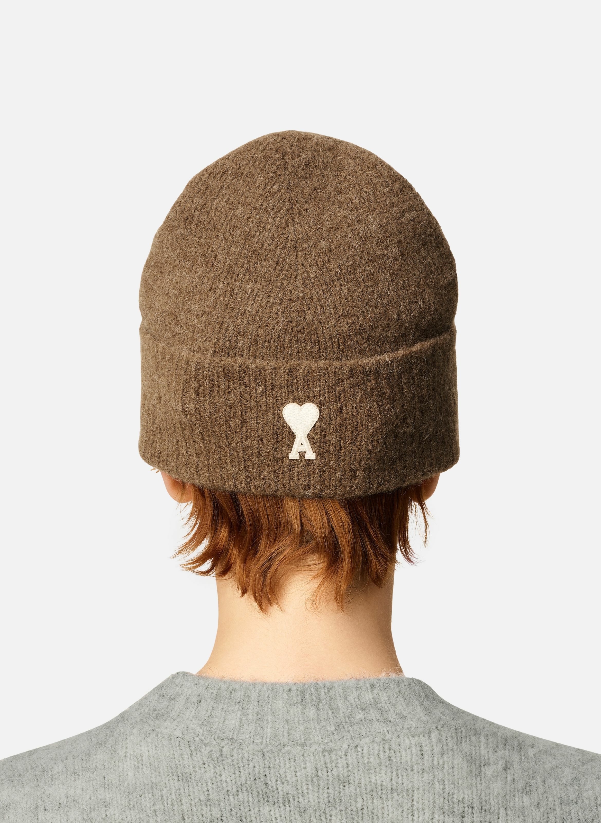 Bonnet ami de coeur en alpaga rayé unisexe AMI PARIS Marron