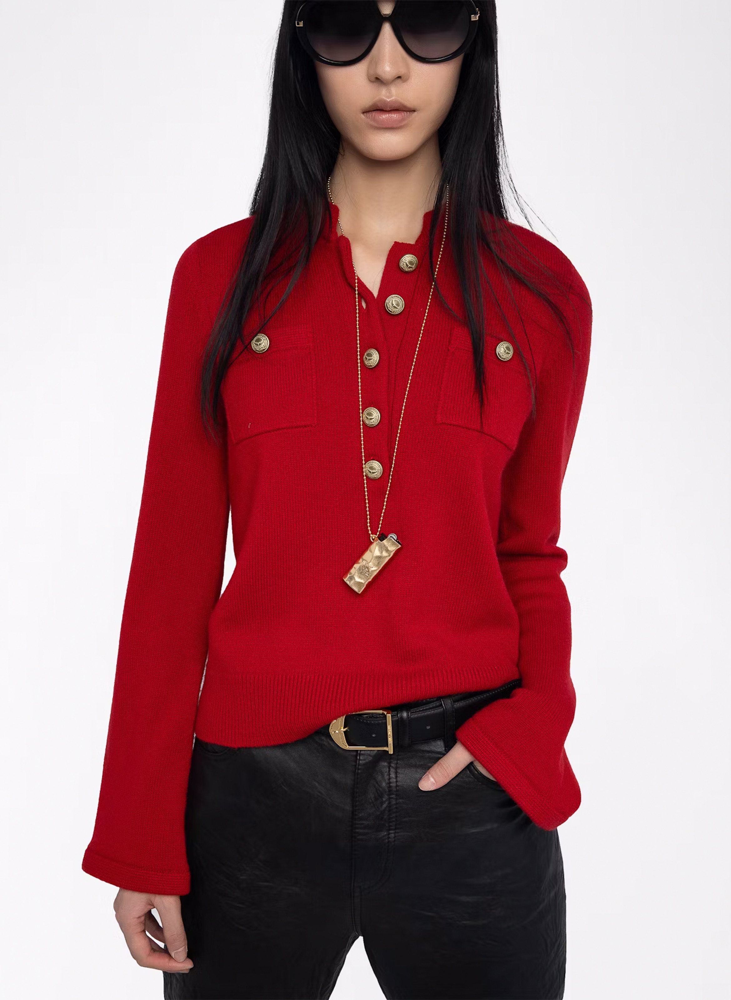 ZADIG&VOLTAIRE Pull droit en laine mélangée lucas Rouge